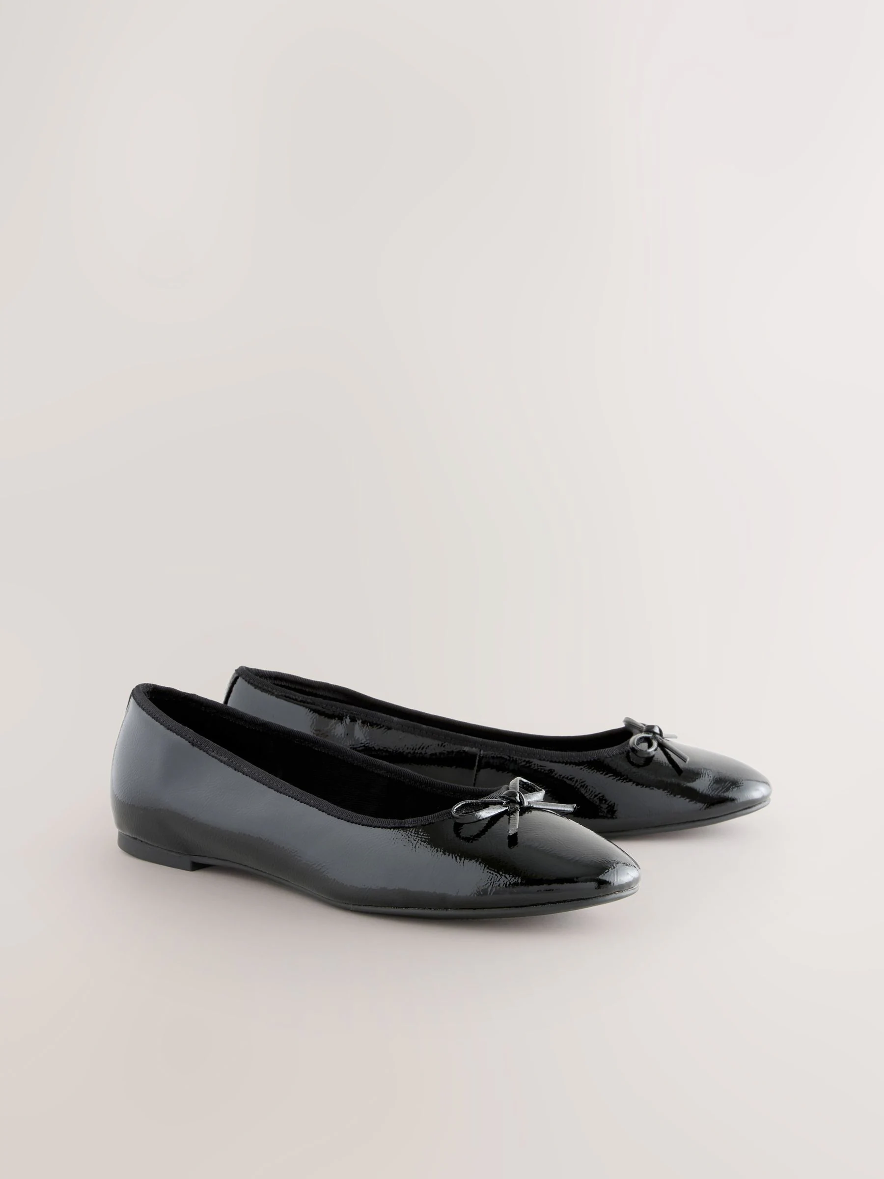 Black Patent Standard/Wide Fit Round Toe Ballerina Shoes