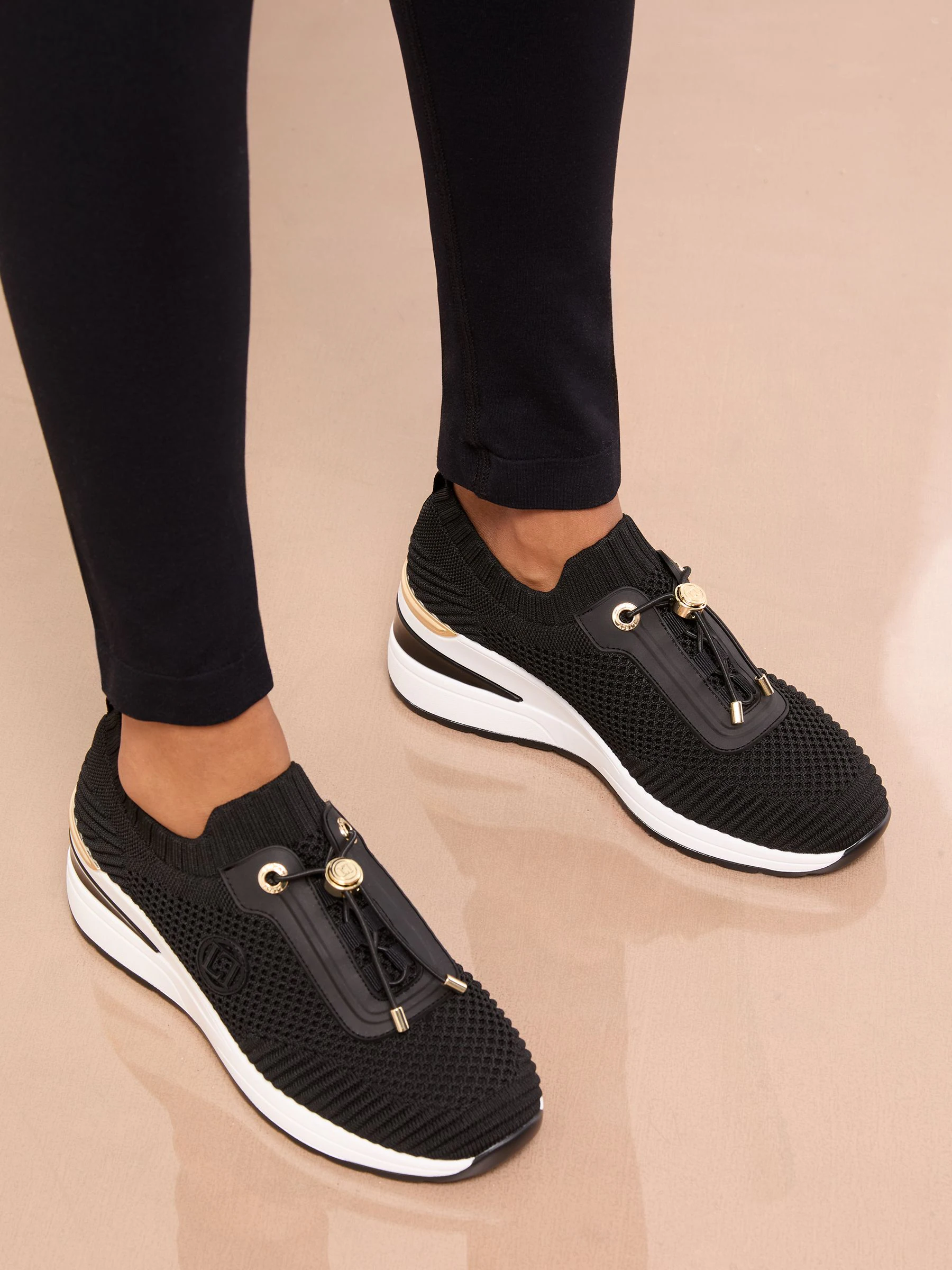 Lipsy Black Mid Wedge Knit Runner Sports Trainers