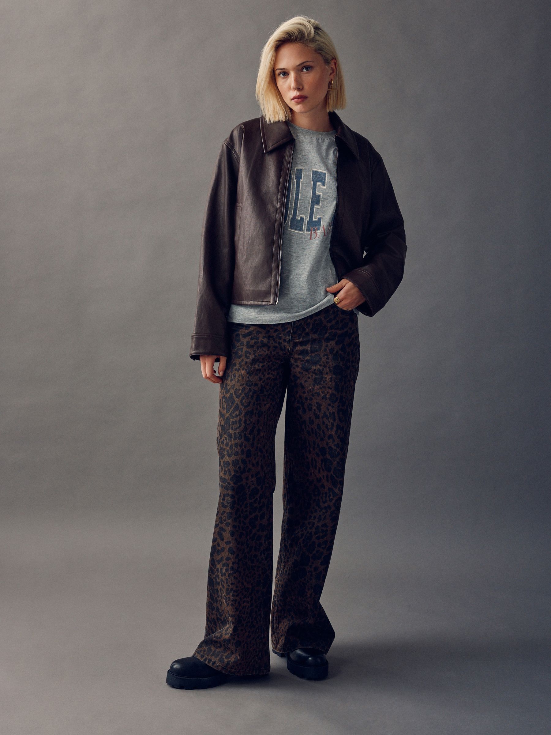 Leopard Print Wide Leg Jeans