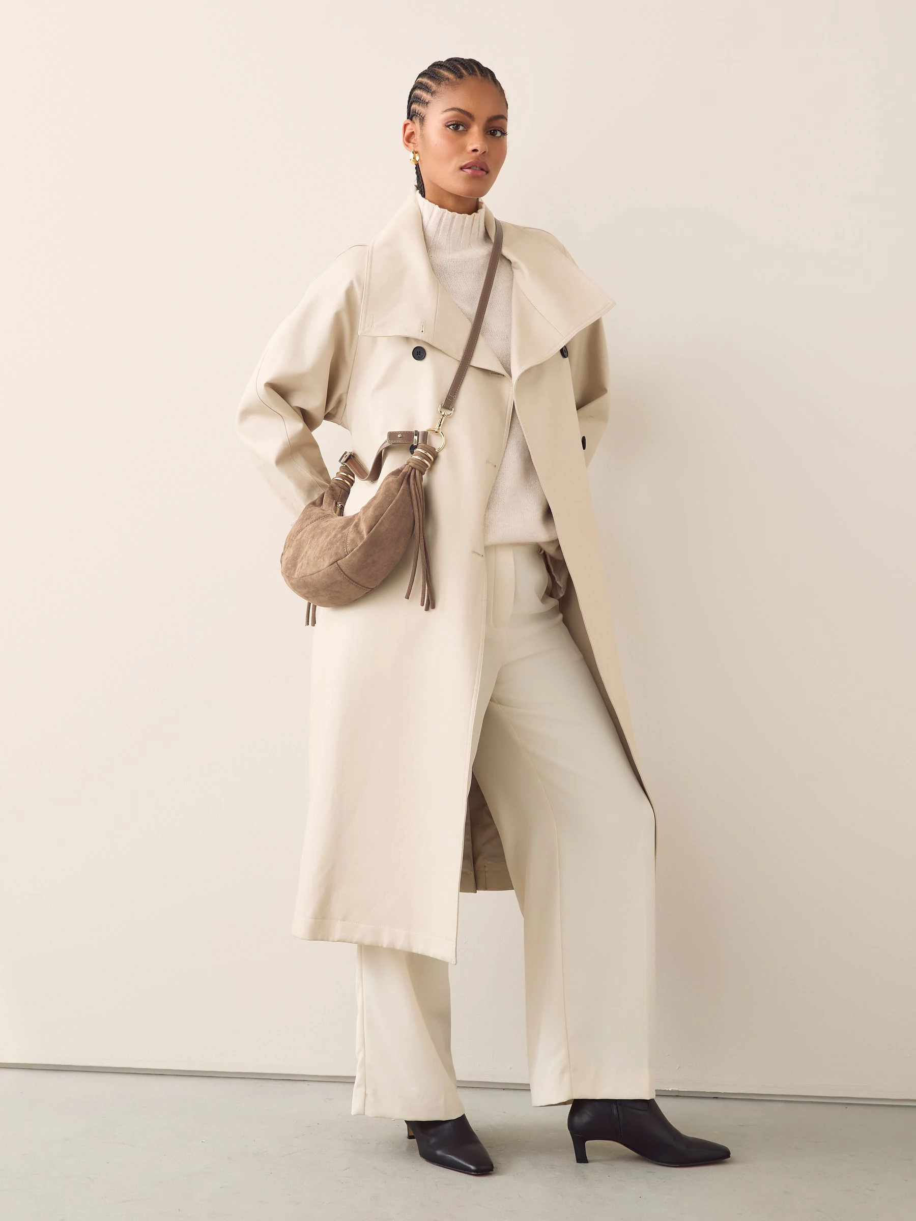 Tan Brown Faux Suede Sling Shoulder Bag