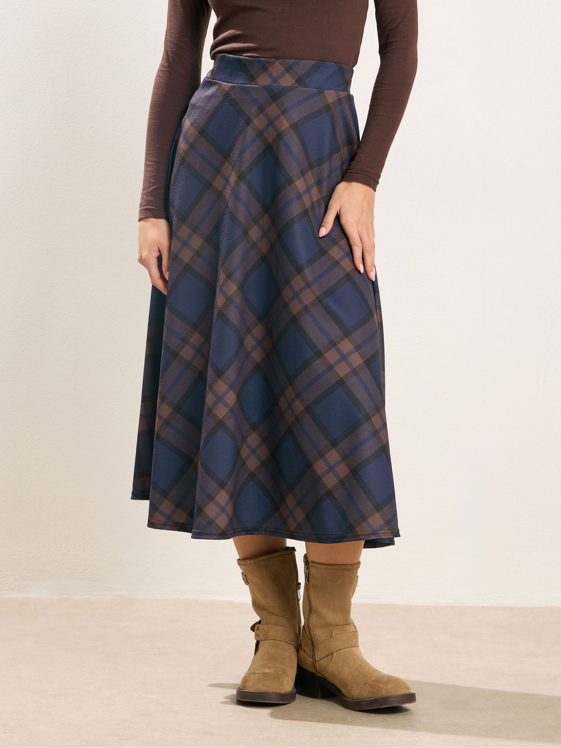 PixieGirl Petite Blue Checked A Line Midaxi Skirt