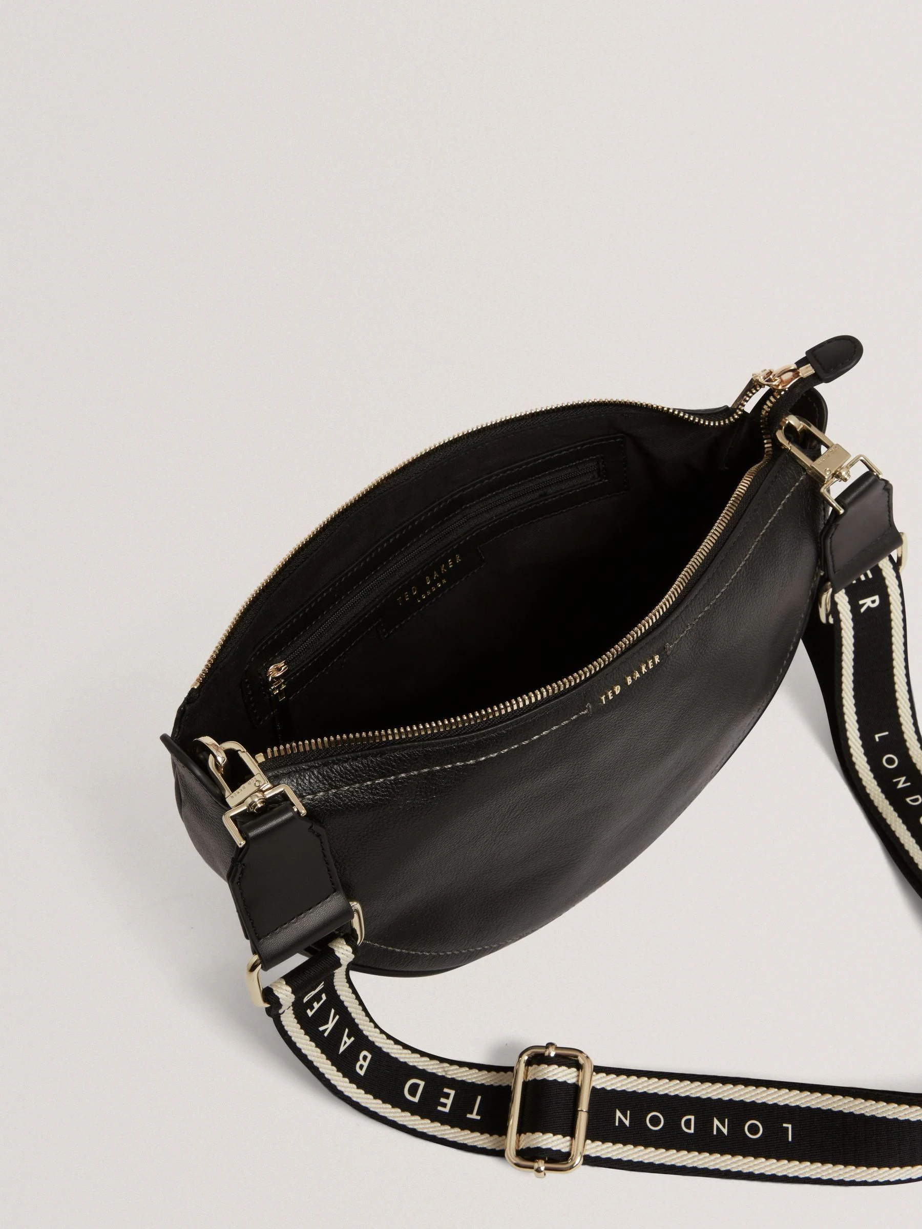 Ted Baker Black Lorreen Webbing Leather Half Moon Cross-Body Bag