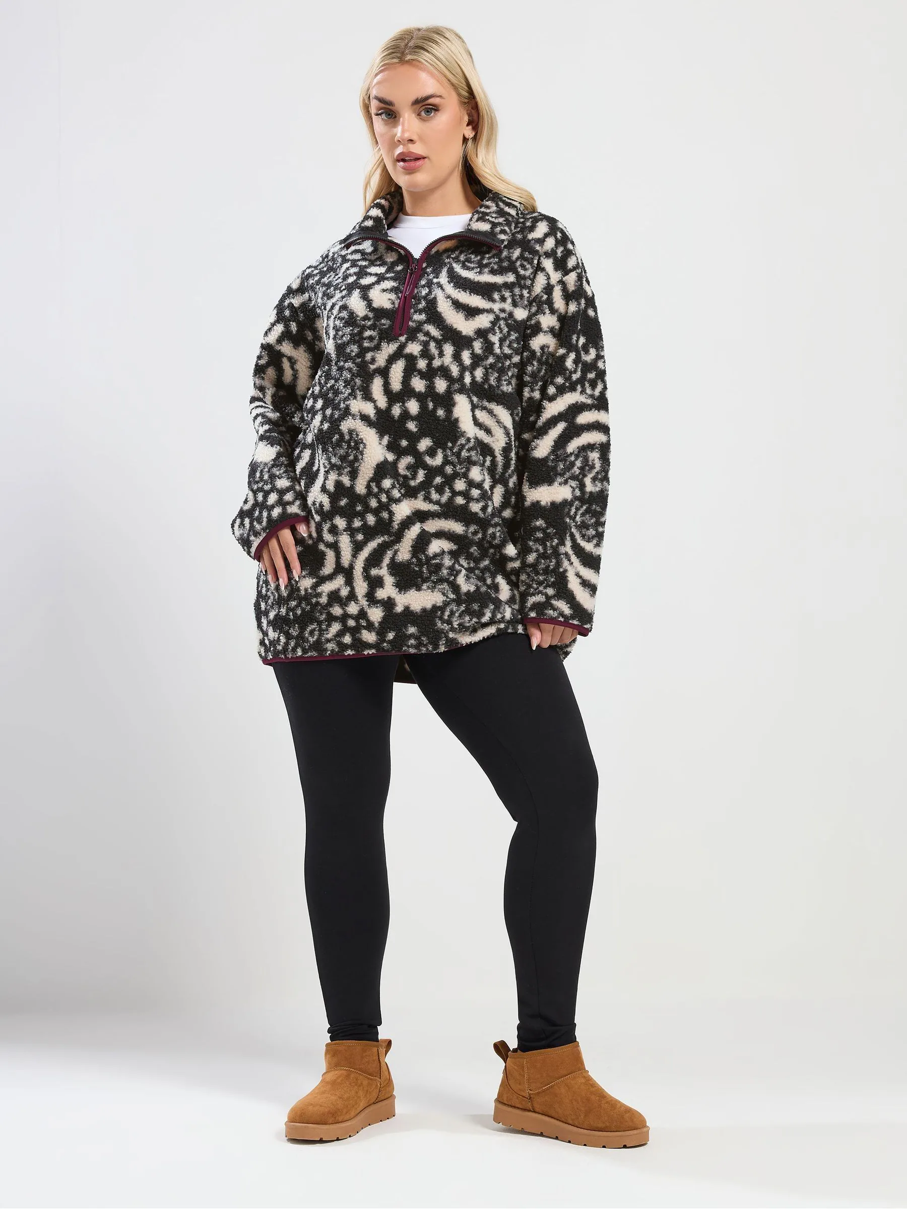 Yours Curve Black Half Zip Mini Borg Fleece