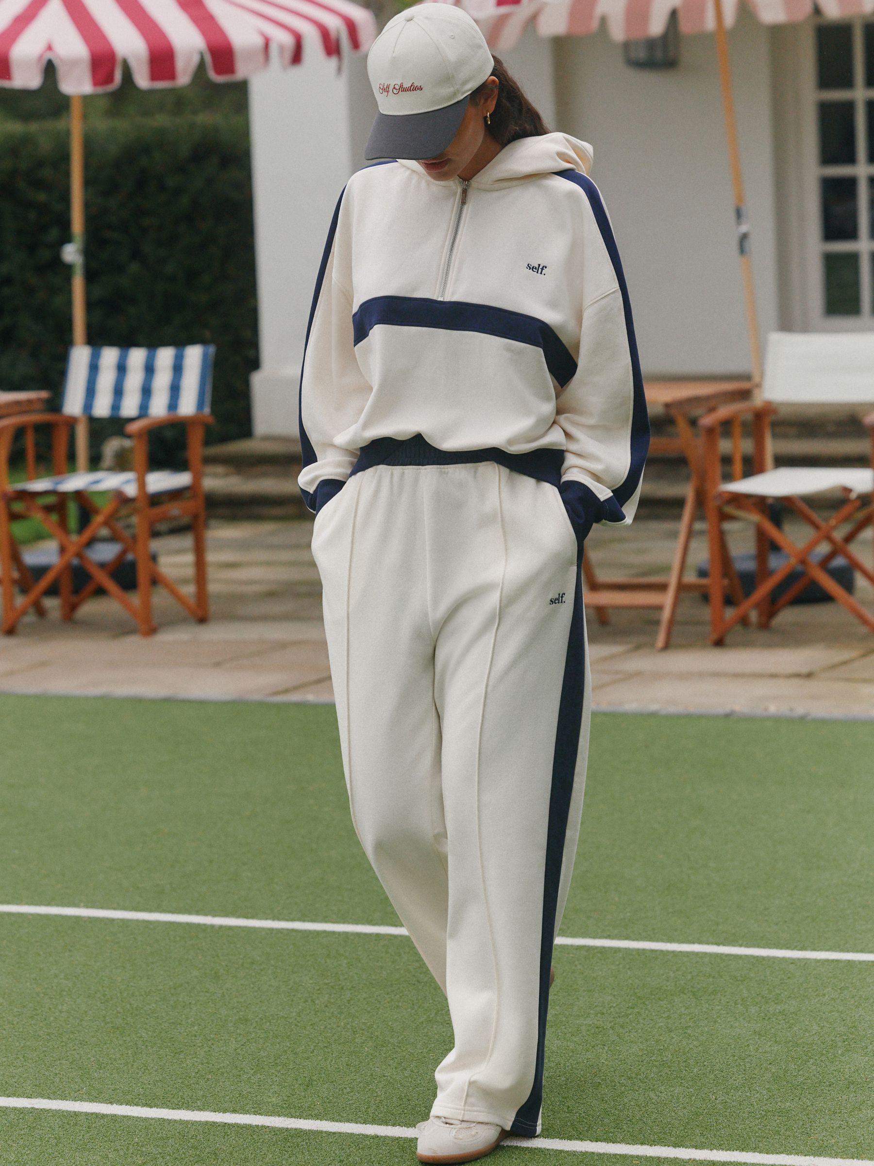 self. Ecru/Navy Wide Leg Joggers