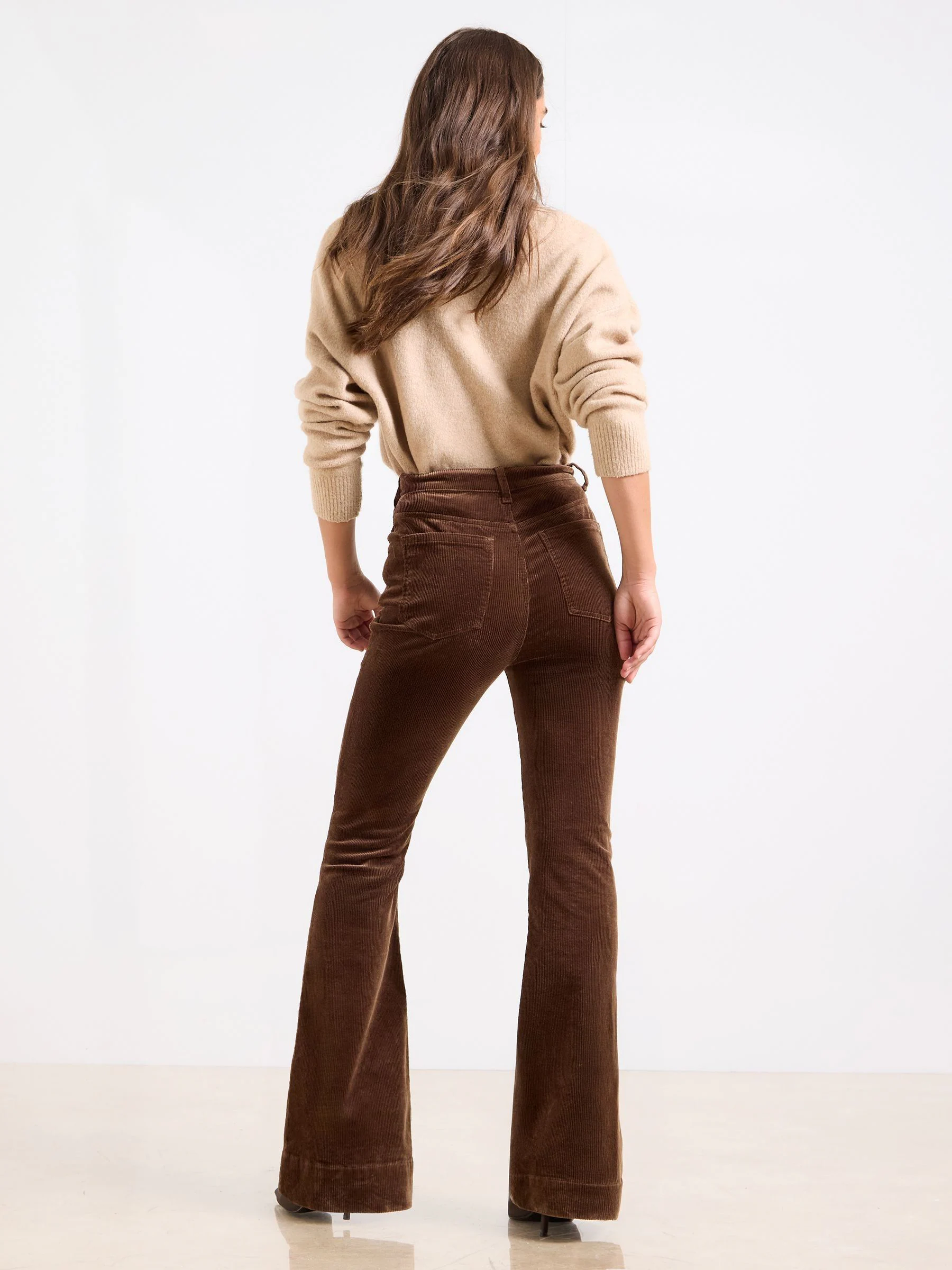 Lipsy Chocolate Brown Cord Glam Flare Leg Jeans
