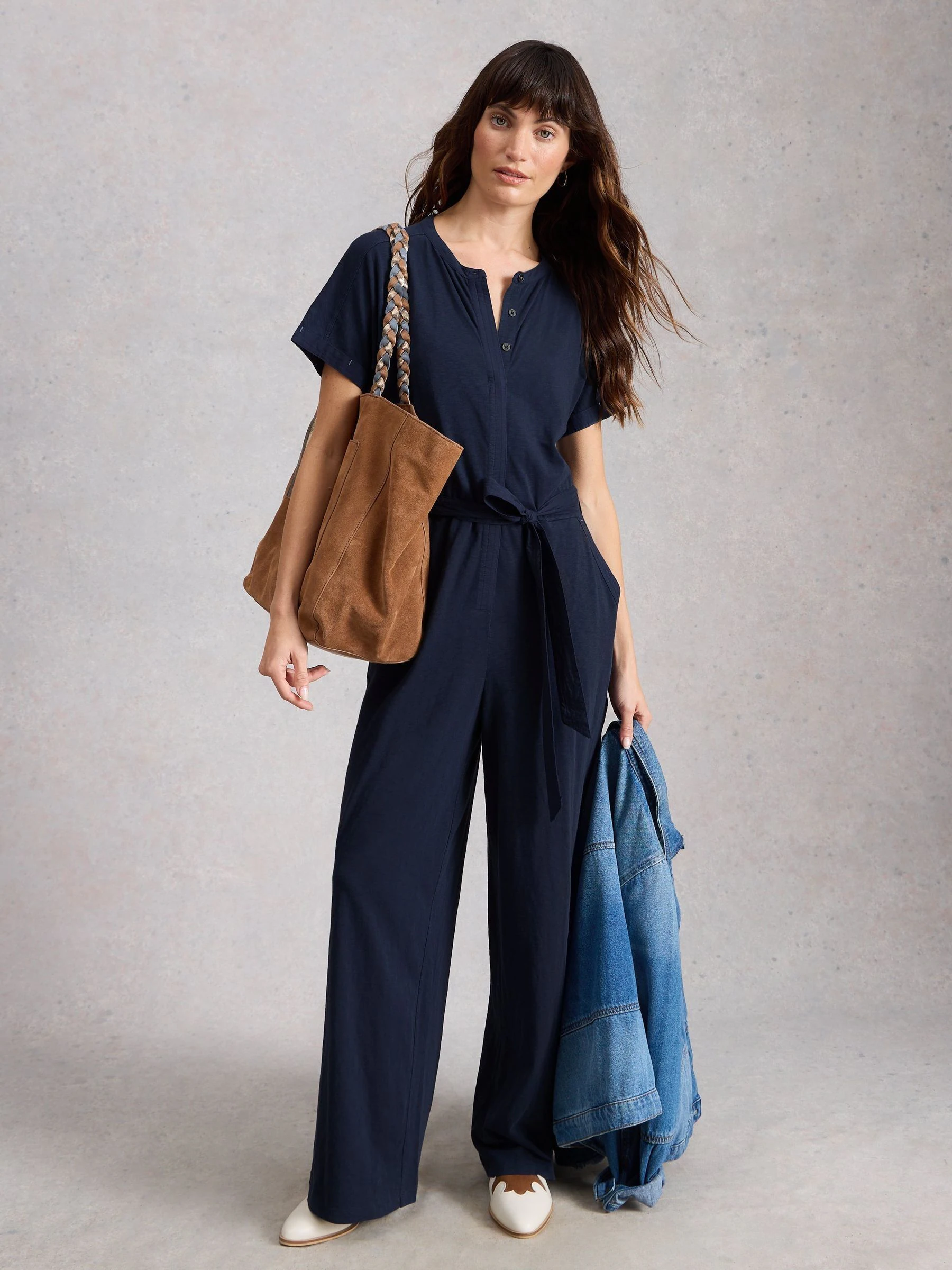 White Stuff Blue Sandy Jersey Jumpsuit