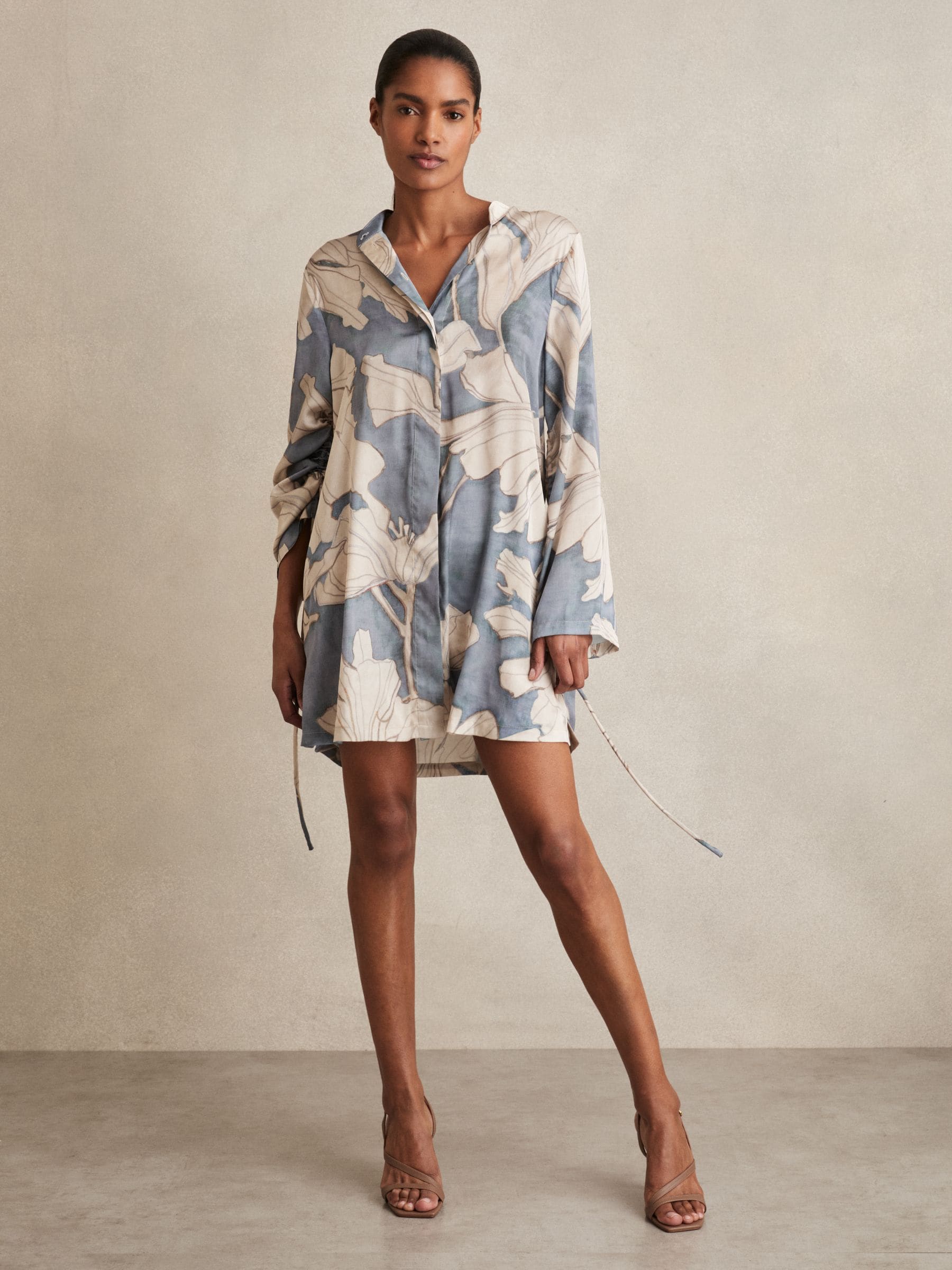 Reiss Neutral Cindy Leather Cross-Strap Heeled Sandals