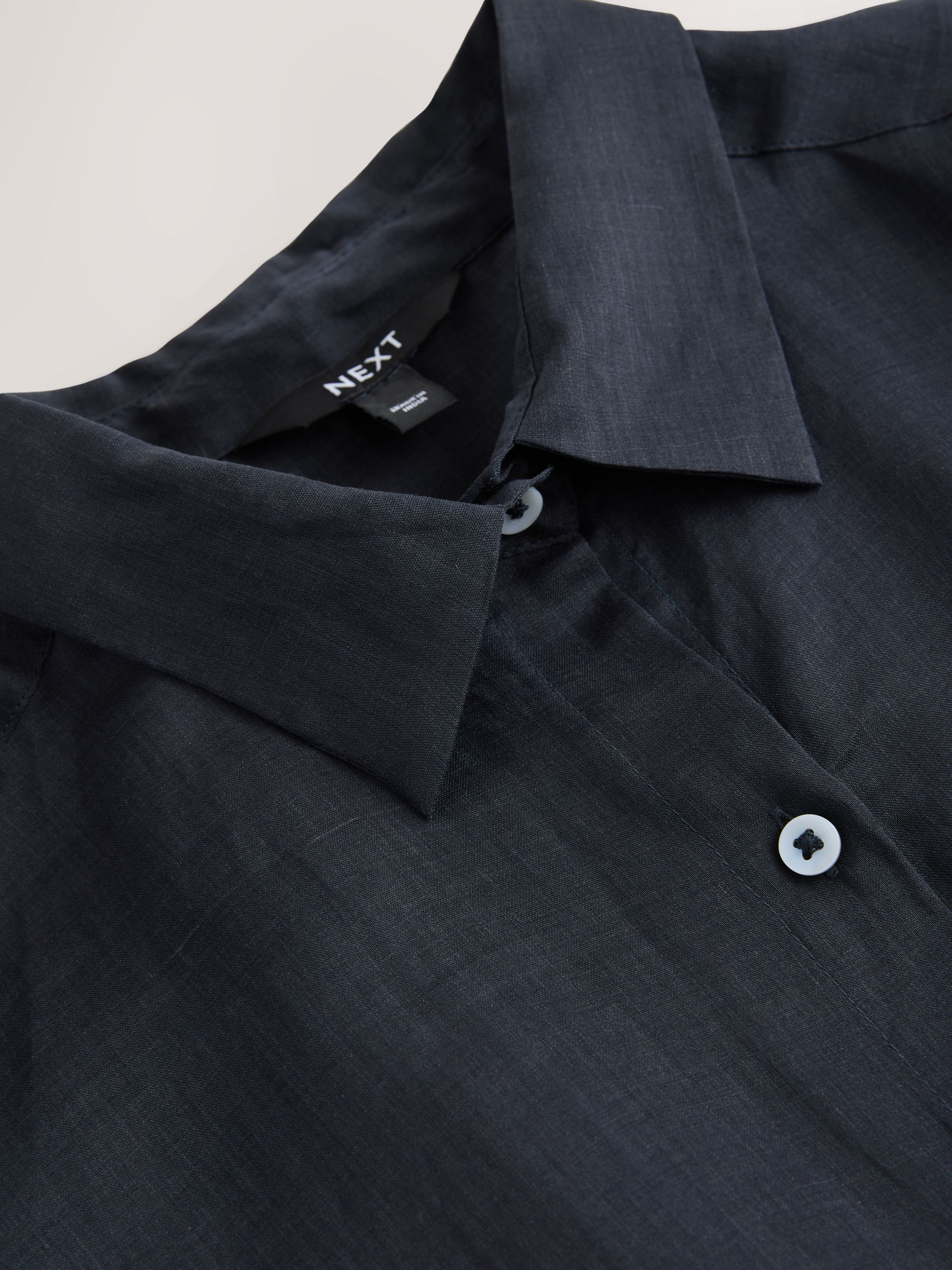 Navy Midi Length Shirt Dress With Ramie