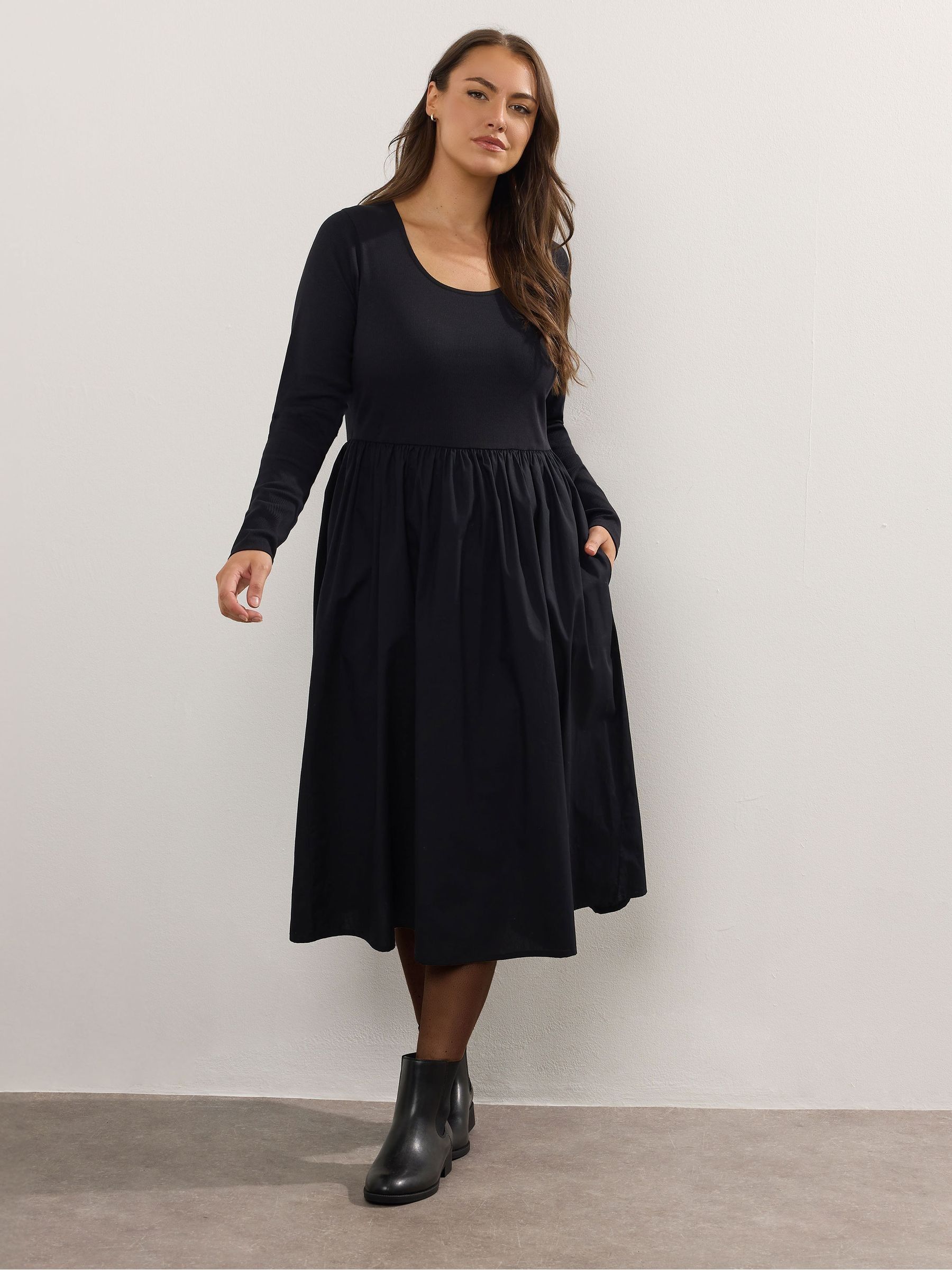 Yours Curve Black Ribbed Mix Midaxi Dress