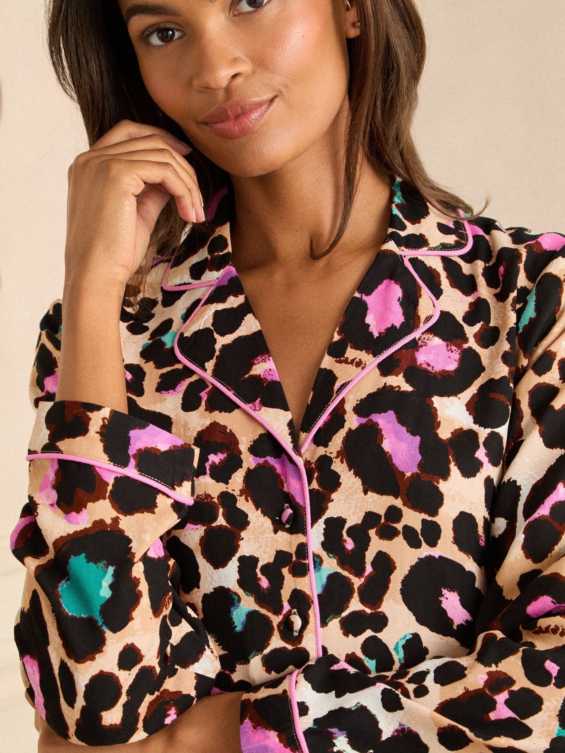 Love & Roses Brown Button Down Pyjamas Set