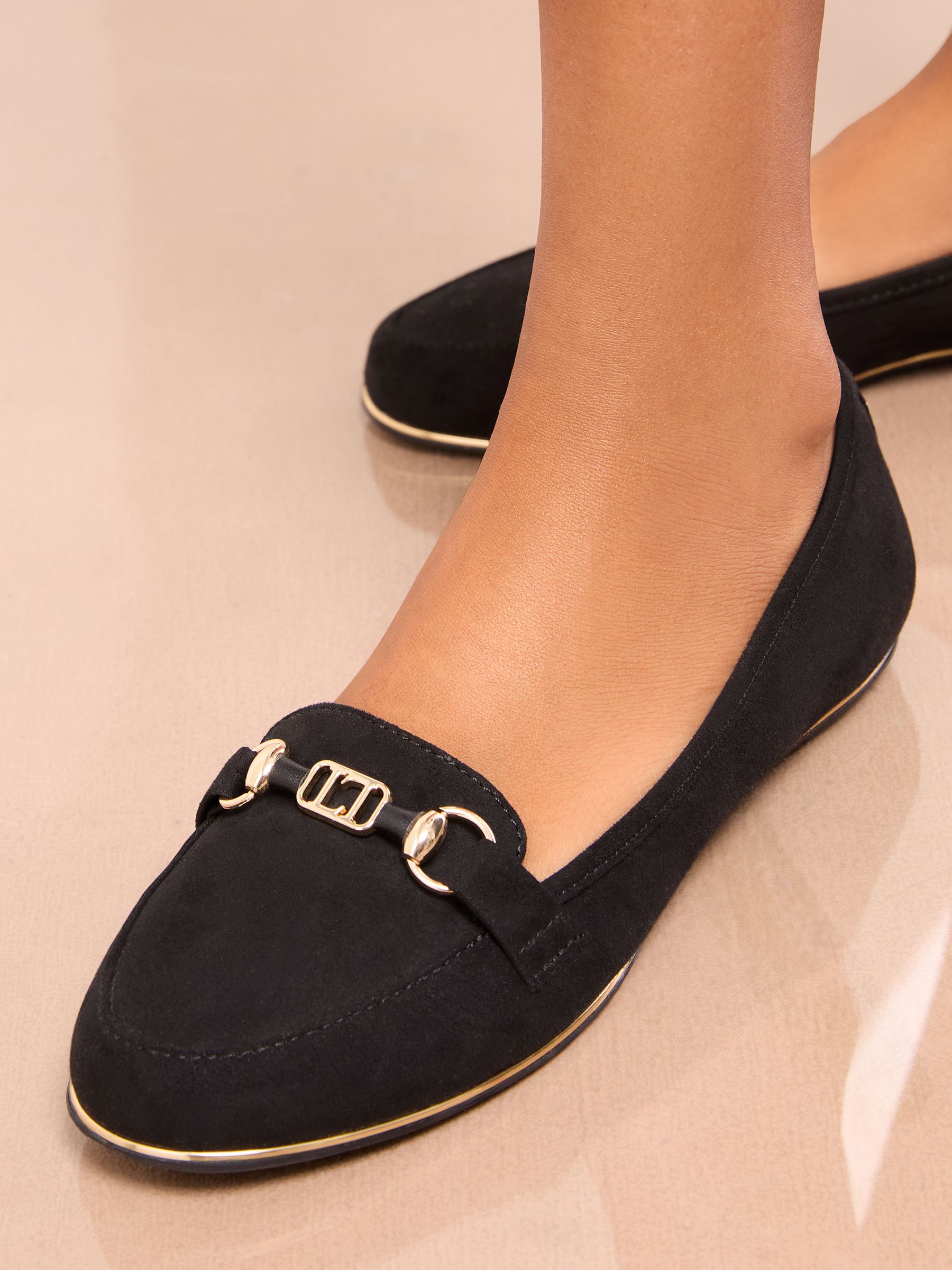 Lipsy Black Wide Fit Faux Suede Snaffle Workwear Loafers