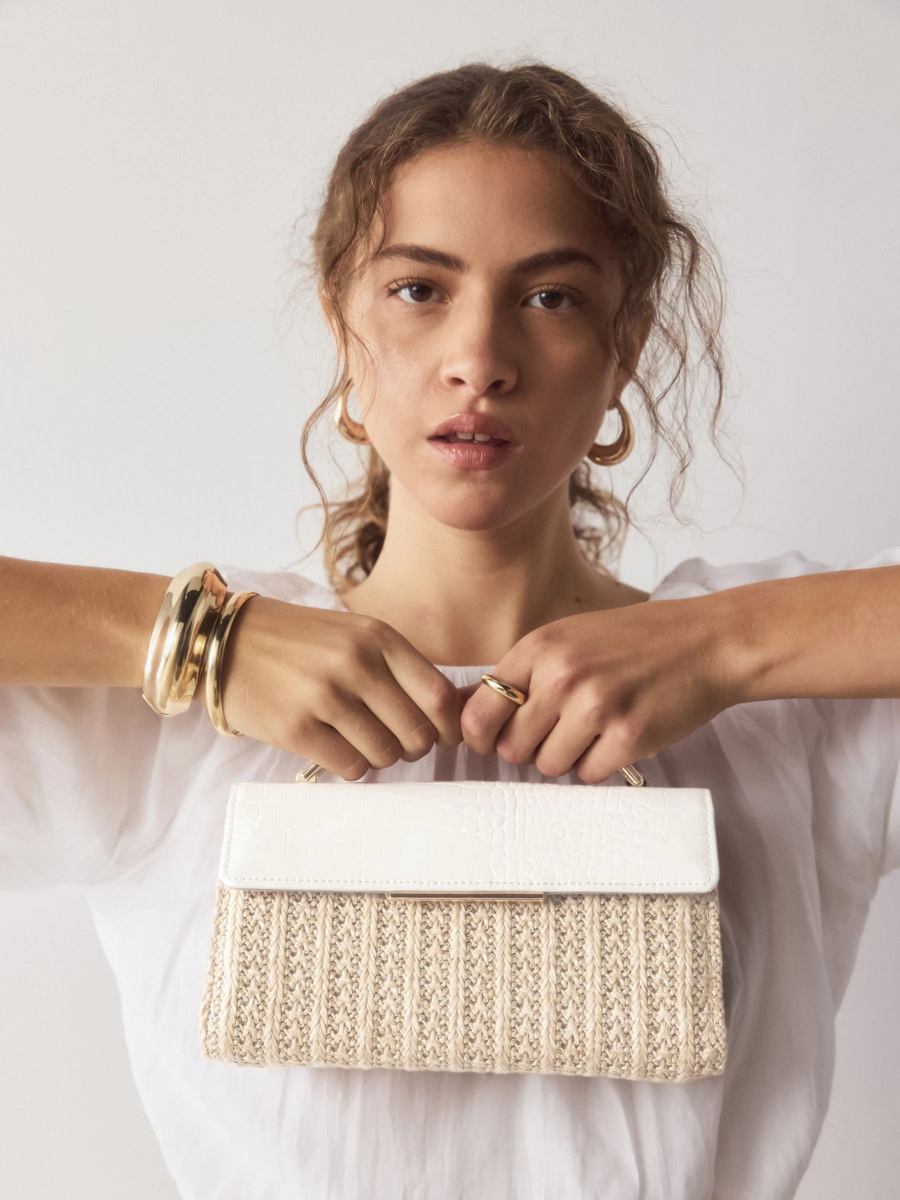 Natural Raffia Effect Top Handle Bag