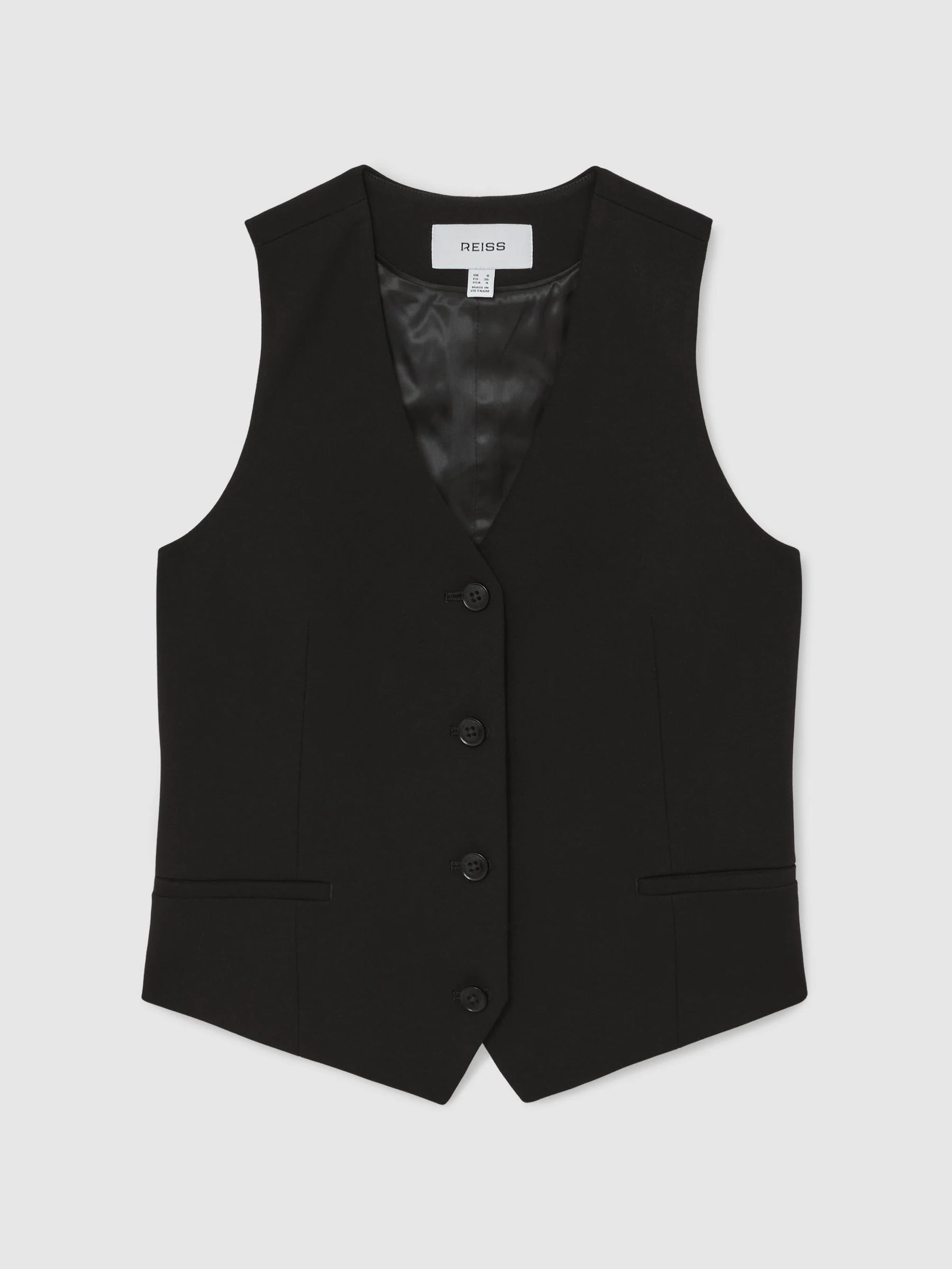 Reiss Black Gabi Single-Breasted Twill Waistcoat