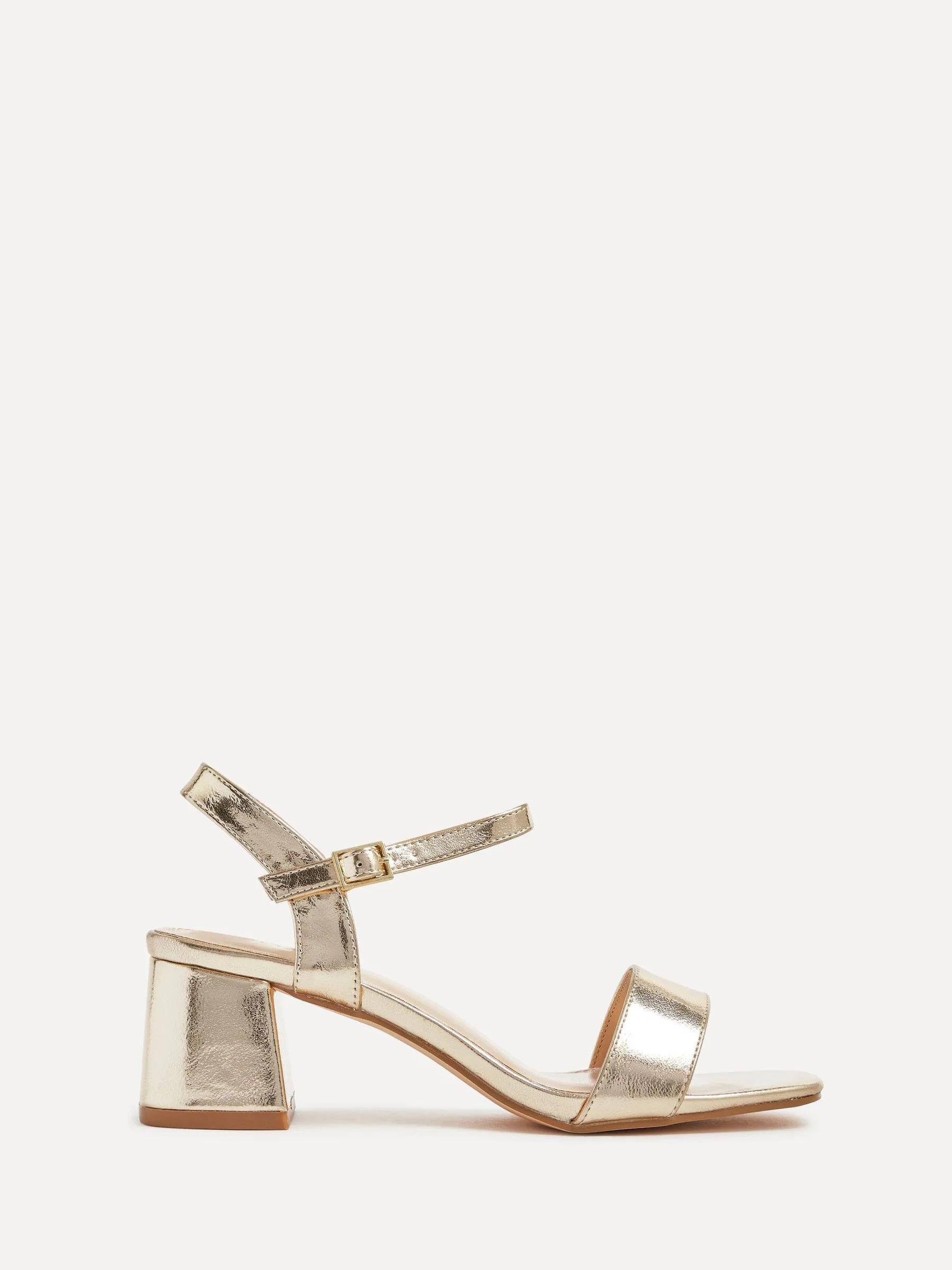 Linzi Gold Tone Darcie Low Chunky Block Heeled Sandals