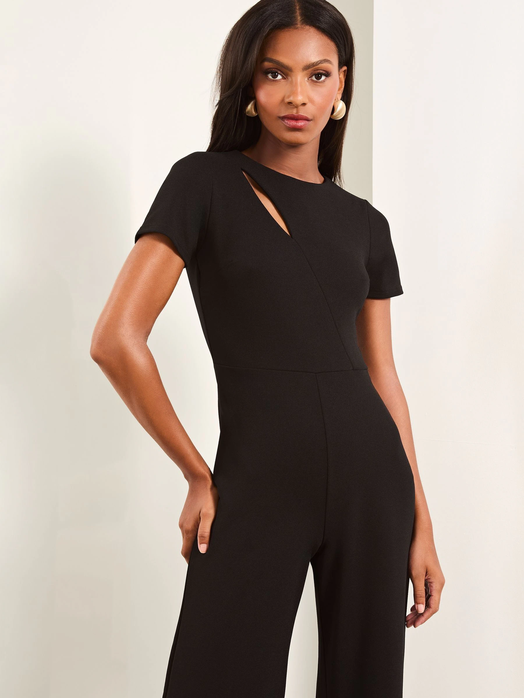 Lipsy Black Short Sleeve Splice Jumpsuit