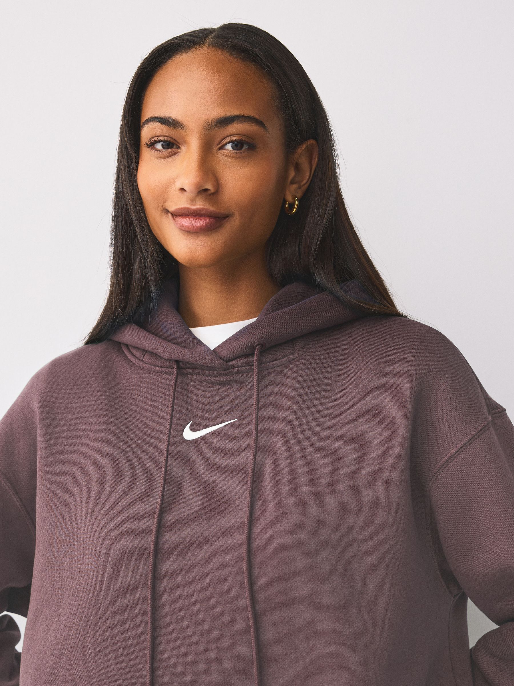 Nike Tattoo Brown Oversized Mini Sportswear Phoenix Fleece Swoosh Pullover Hoodie