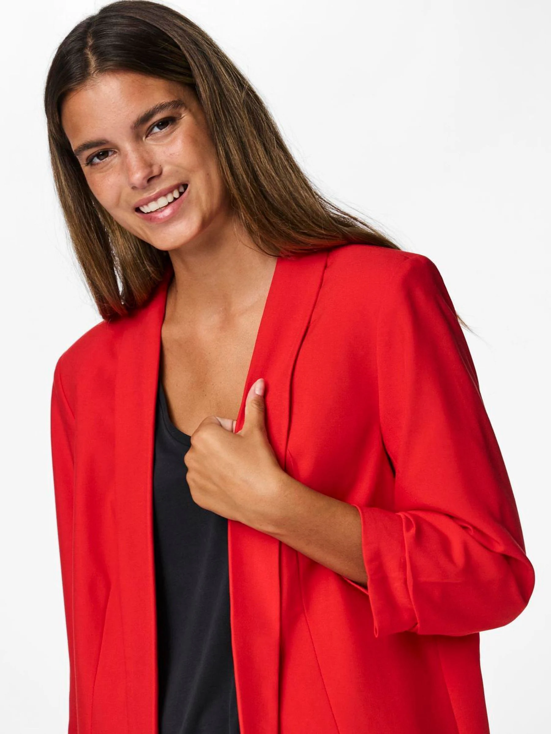 PIECES Red Ruched Sleeve Blazer