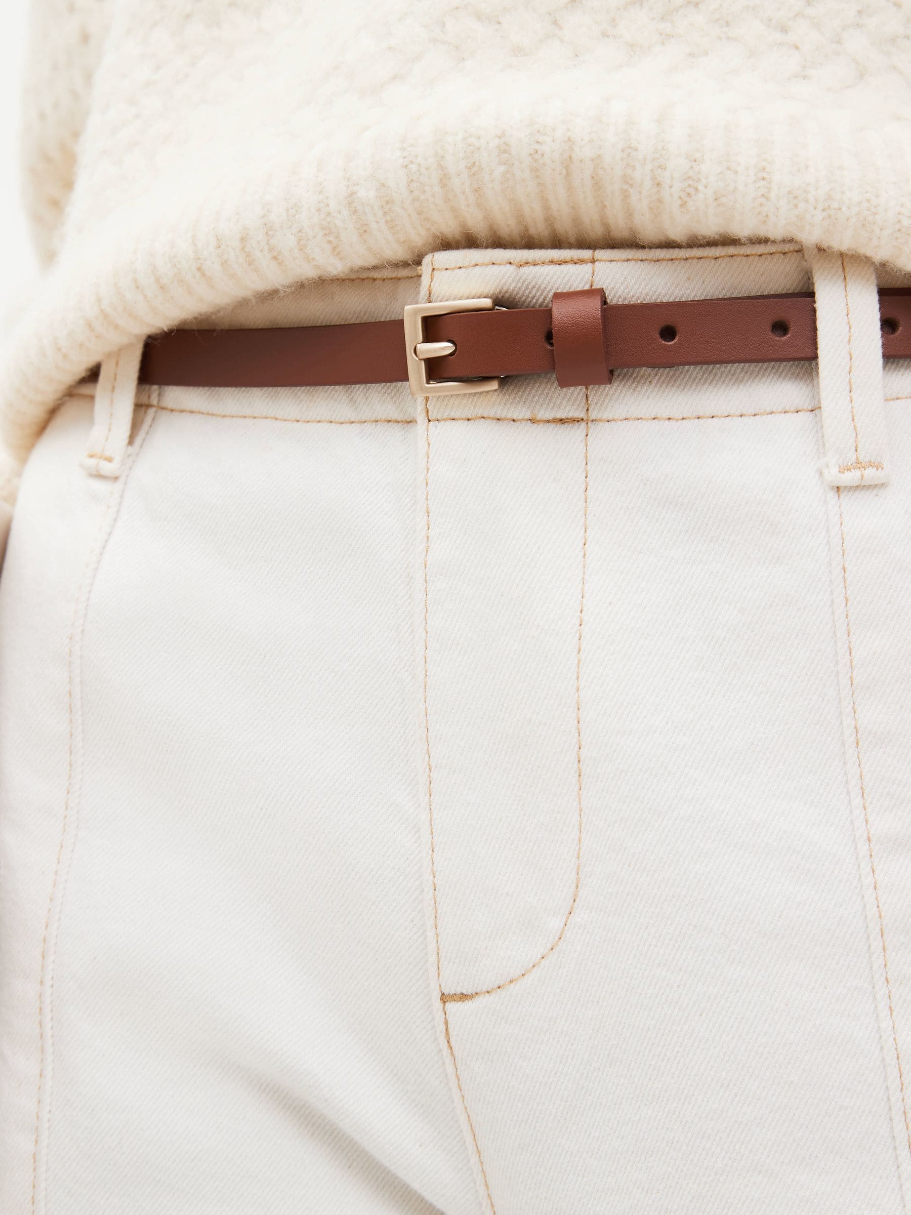 Tan Brown Skinny Leather Belt