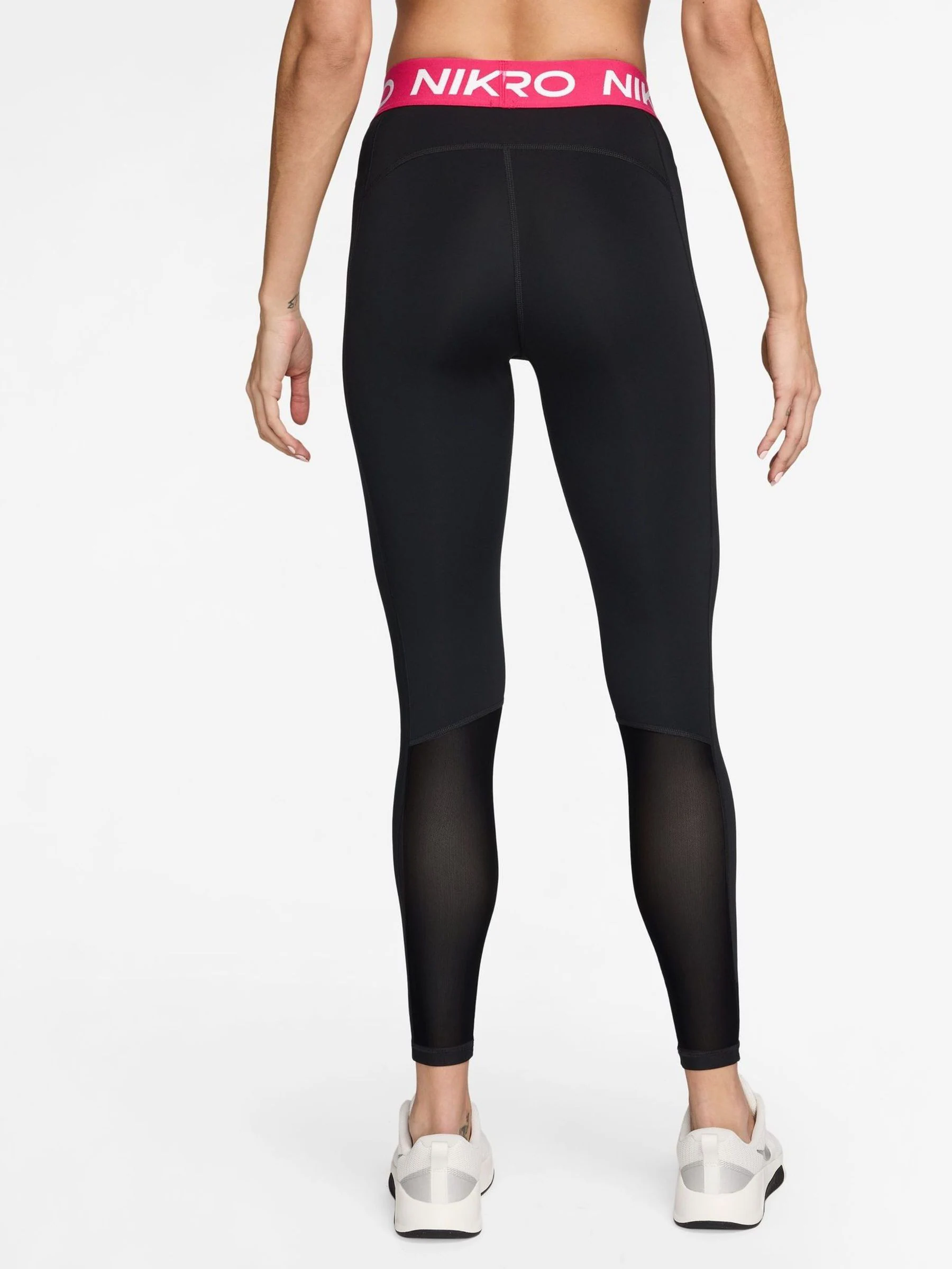 Nike Black Rush Pink Pro Mid Rise Mesh Panelled Leggings