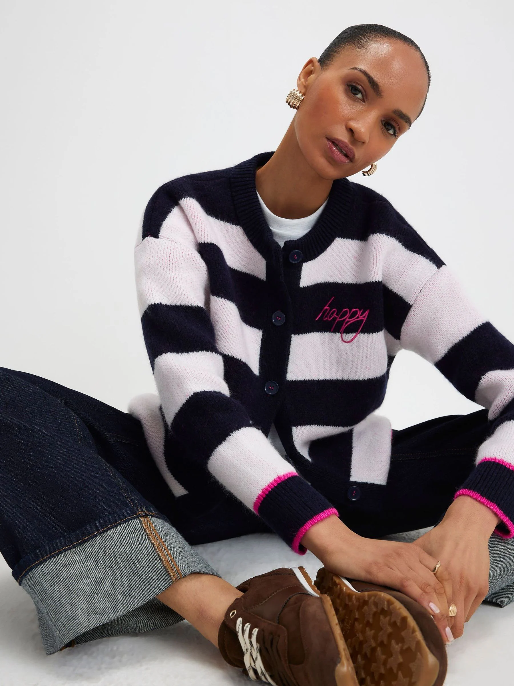 River Island Blue Stripe Smiley Button up Cardigan