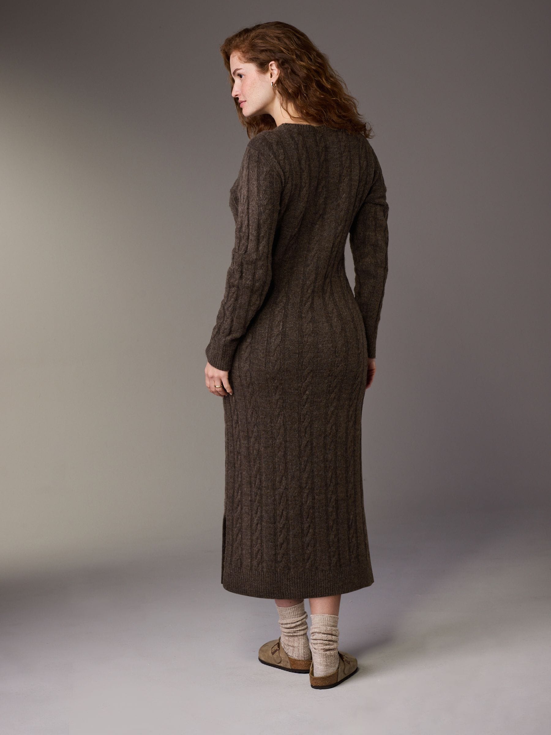 Chocolate Brown Maternity Knitted Nursing Dress