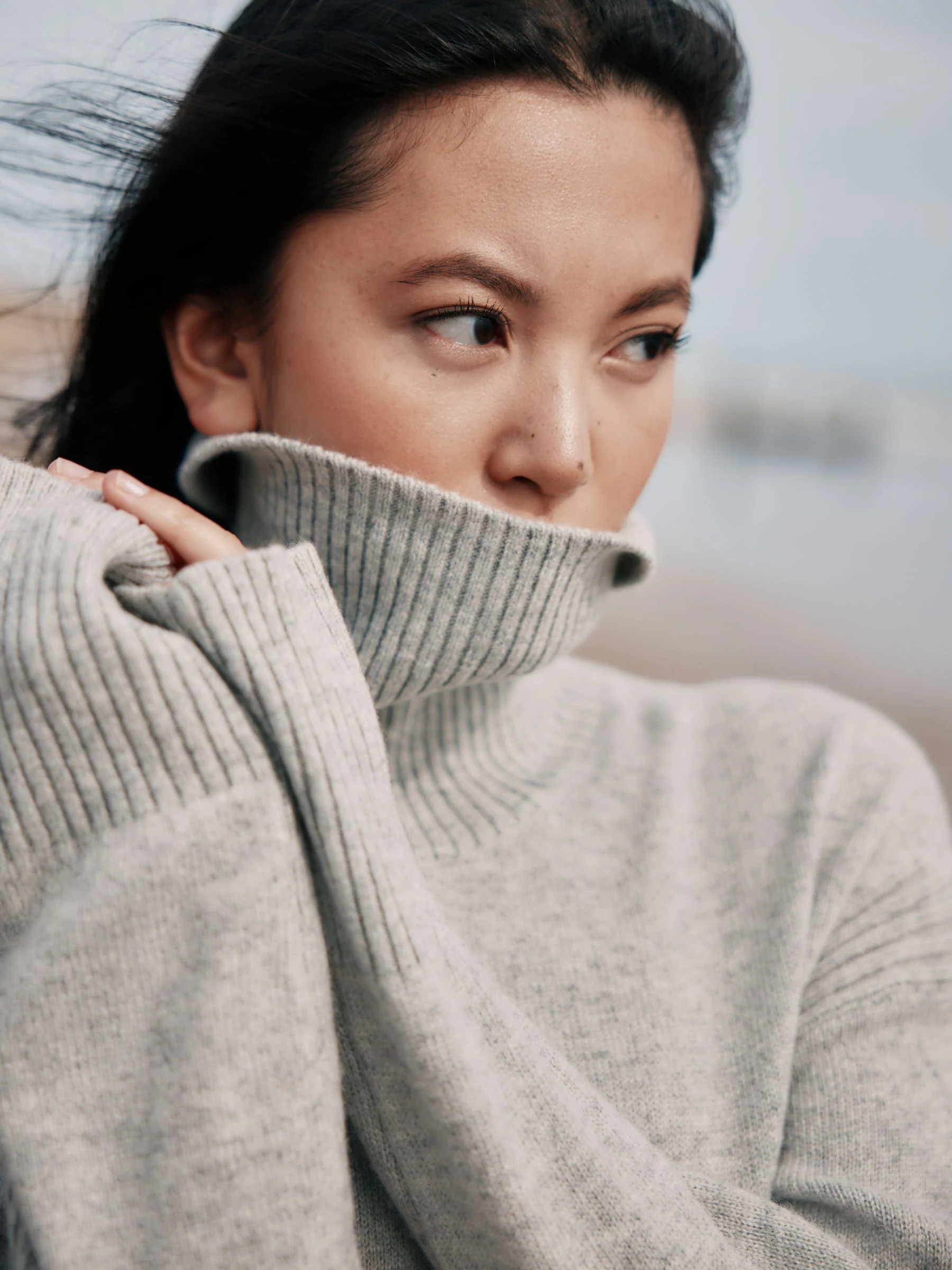 Laura Ashley Grey Merino Wool and Cashmere Roll Neck Jumper