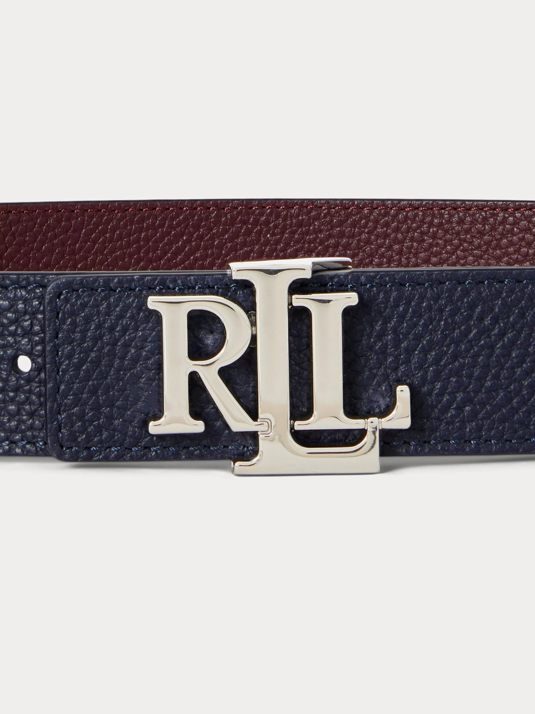 Lauren Ralph Lauren Lauren Navy/Dark Garnet 2.5cm Logo Reversible Pebbled Leather Belt