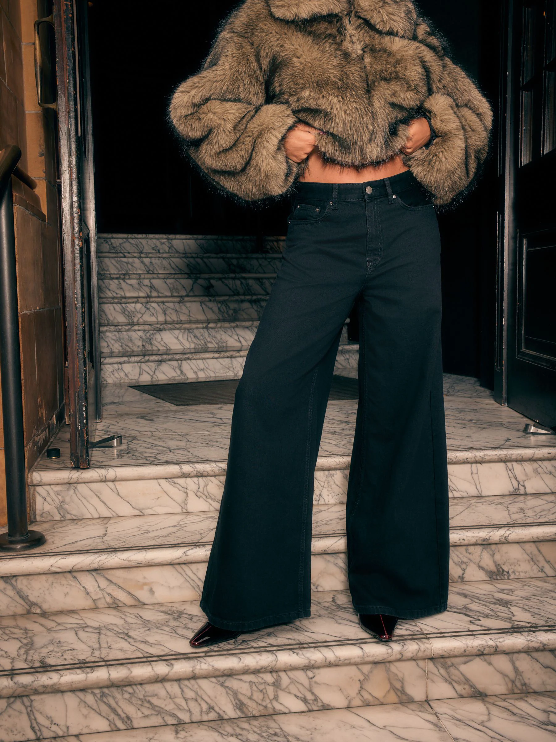 Black High Rise Palazzo Wide Leg Jeans