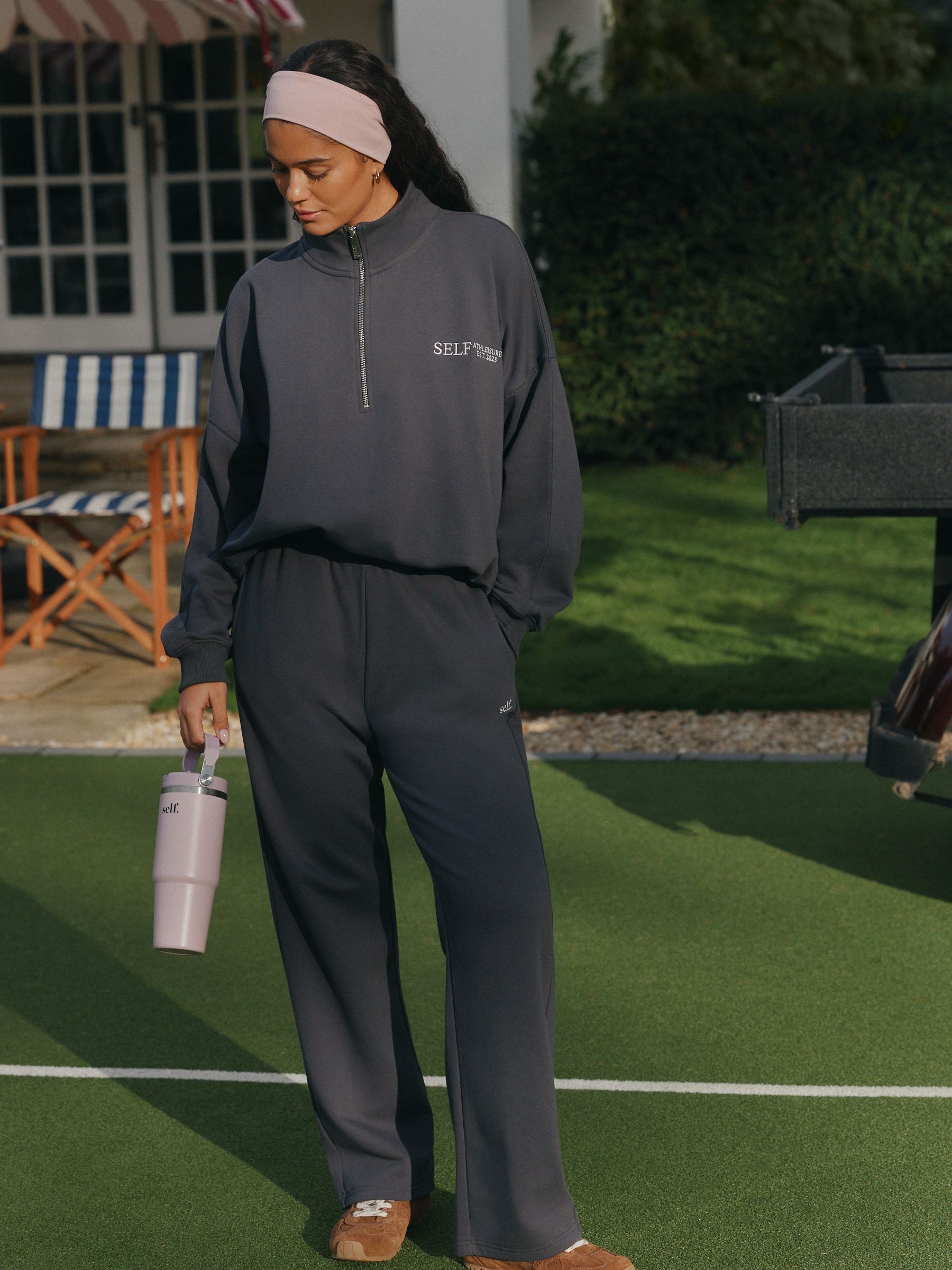 self. Charcoal Grey Half Zip Sweatshirt