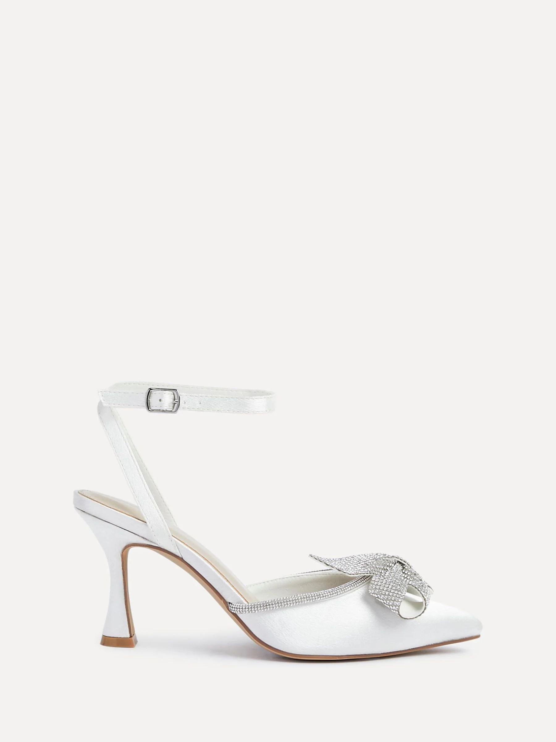 Linzi Ivory Bridal Angela Satin Diamante Bow Detail Court Heels