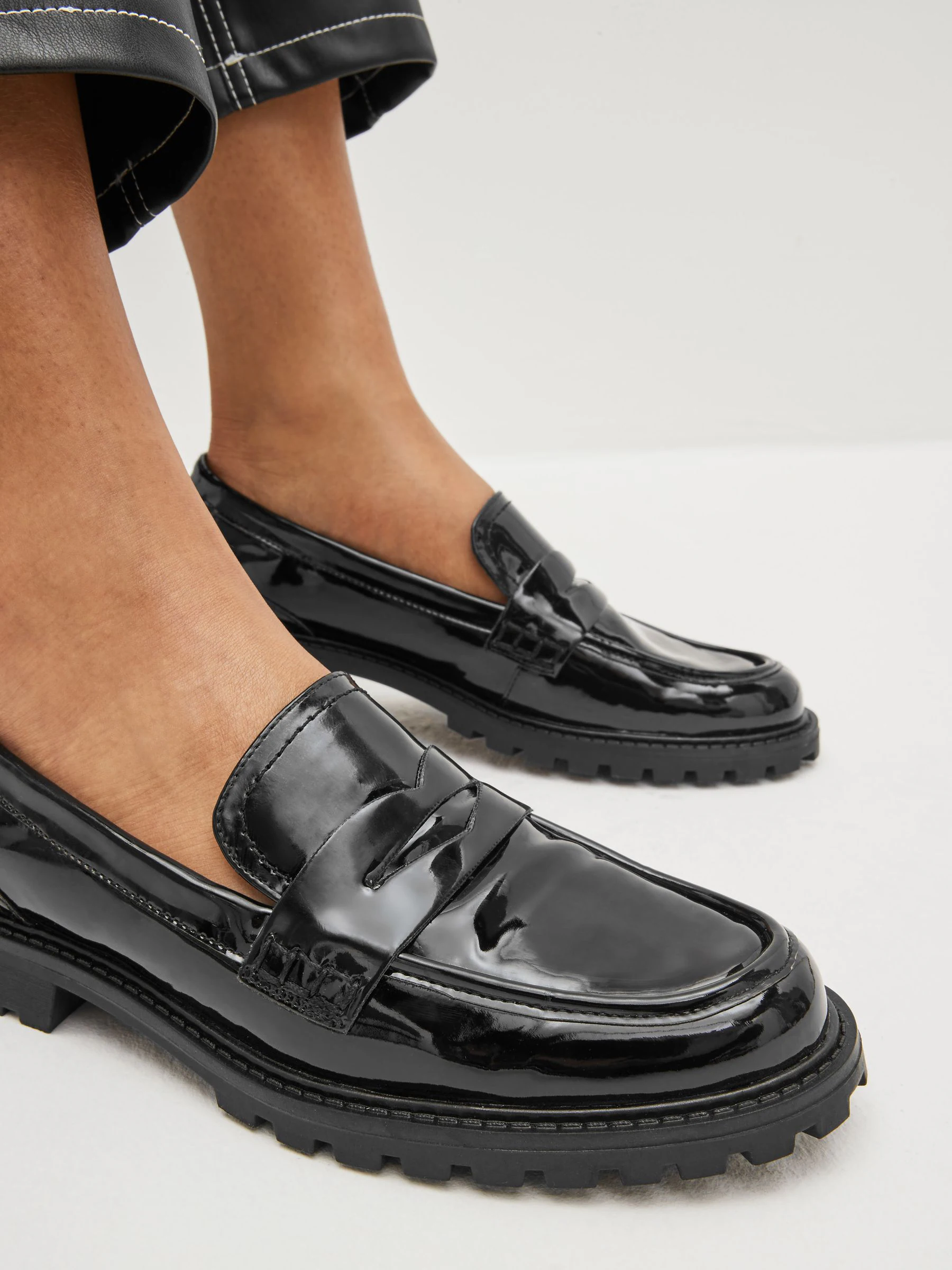 Black Patent Chunky Loafer Shoes