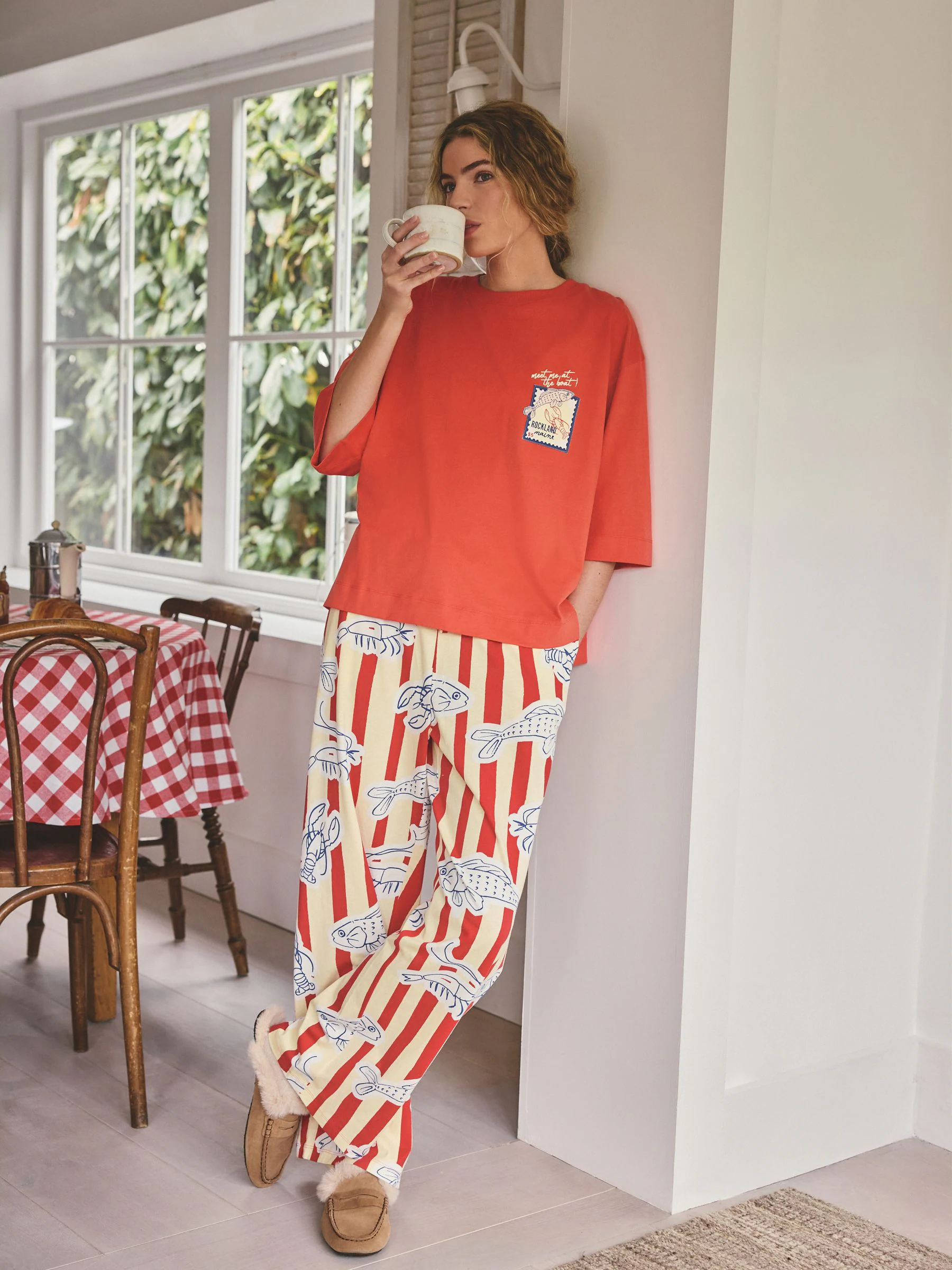 Red Stripe Fish Jersey Short Sleeve Pyjamas