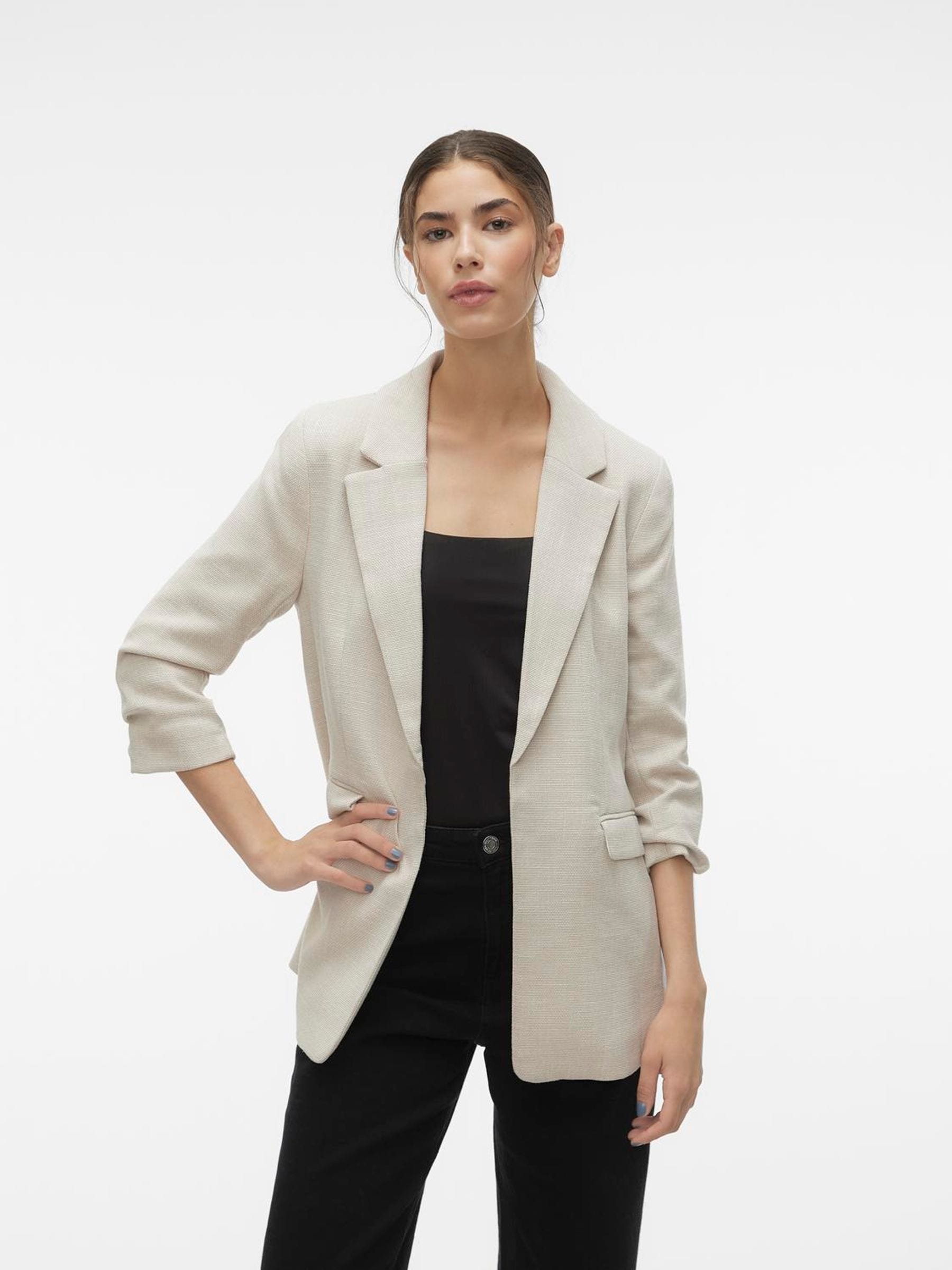 VERO MODA Cream Textured Ruched Sleeve Jacket