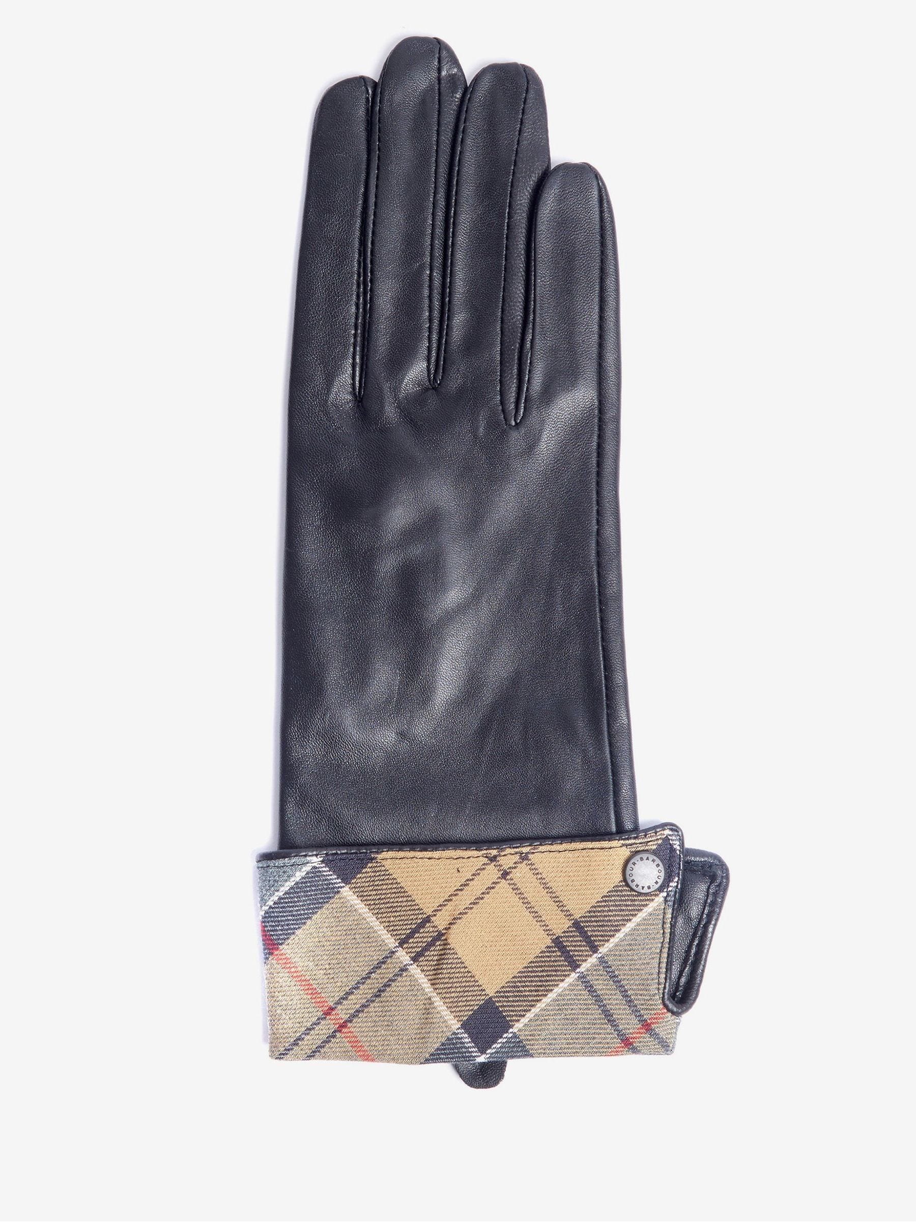 Barbour® Black Lady Jeane Tartan Trim Leather Gloves