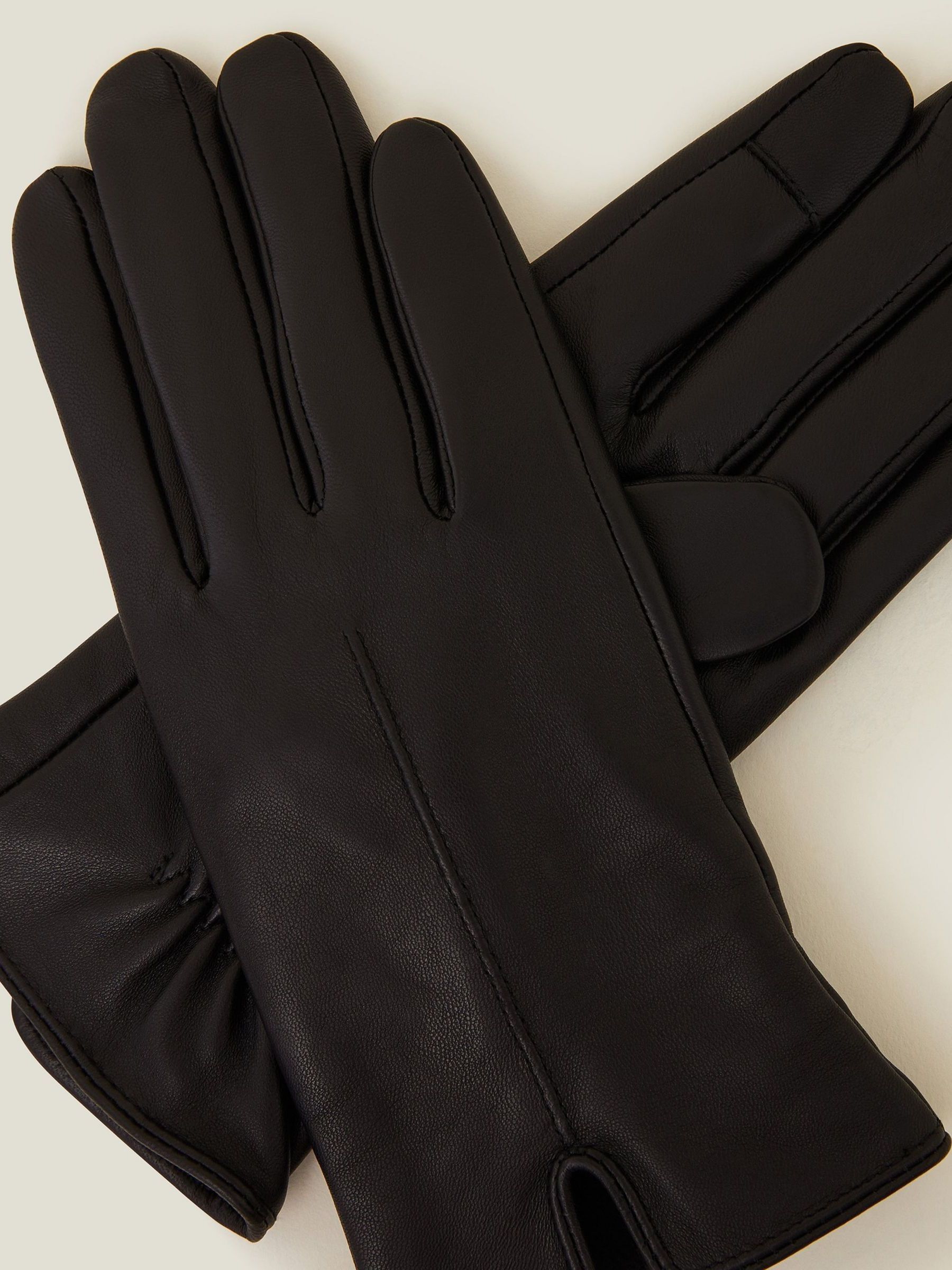 Accessorize Black Faux Fur Lined Touchscreen Leather Gloves