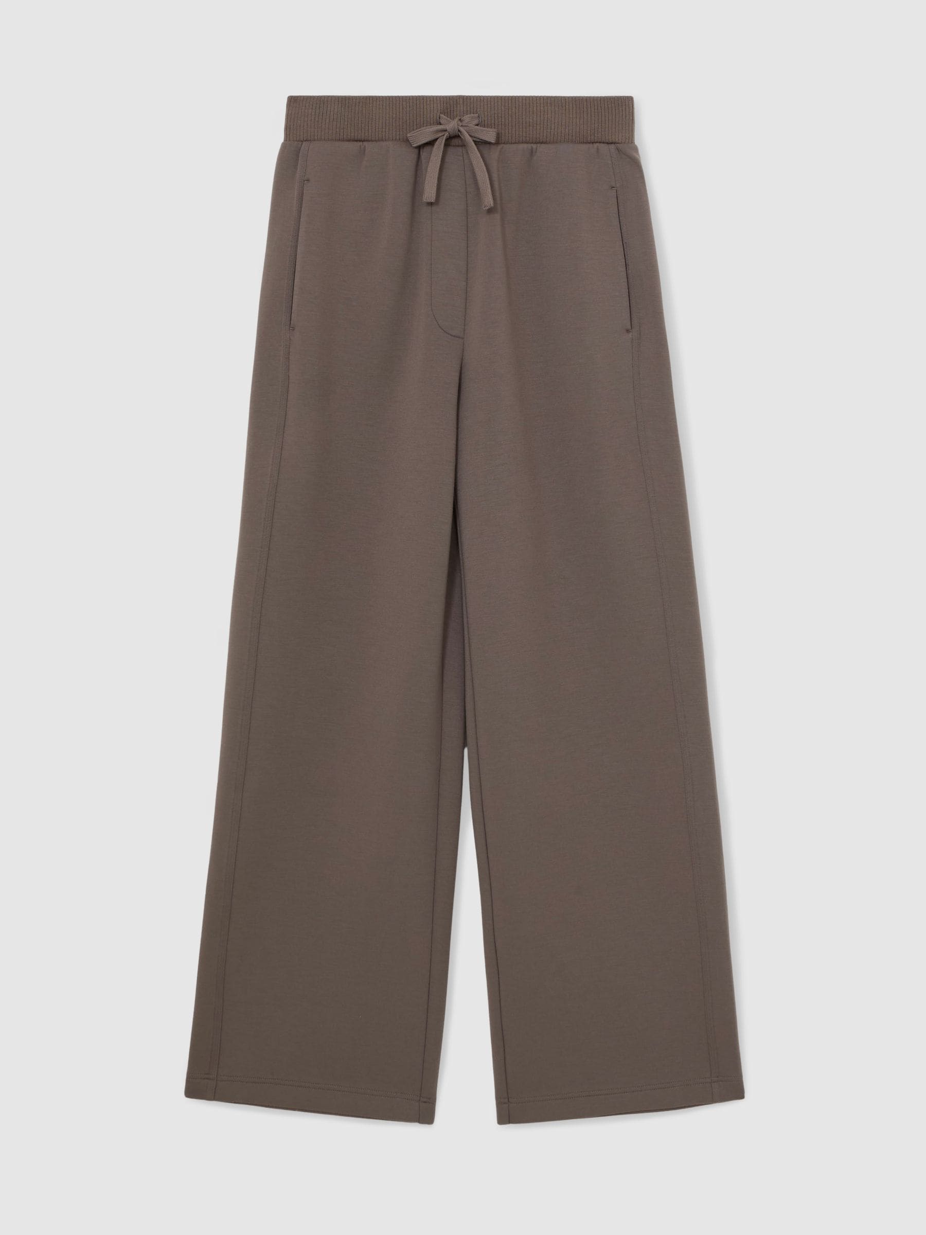 Reiss Taupe Brown Laney Premium Interlock Wide-Leg Joggers
