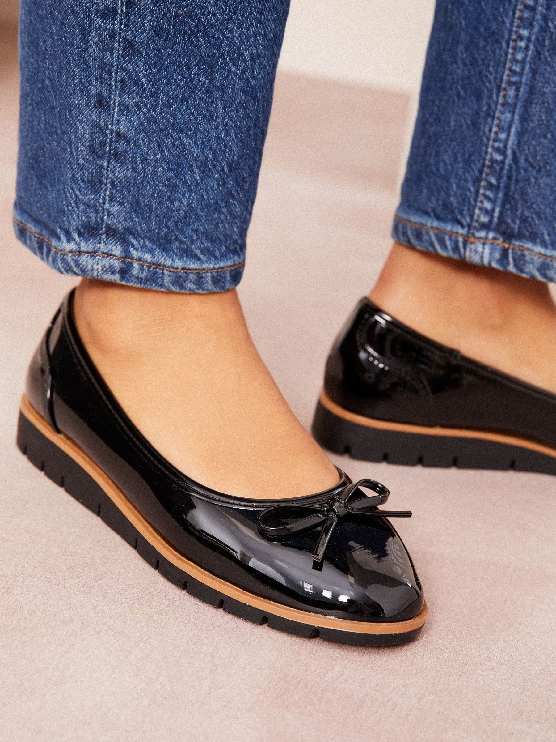 Friends Like These Black Standard Fit Comfort Patent Faux Leather Flat Ballerina Shoes