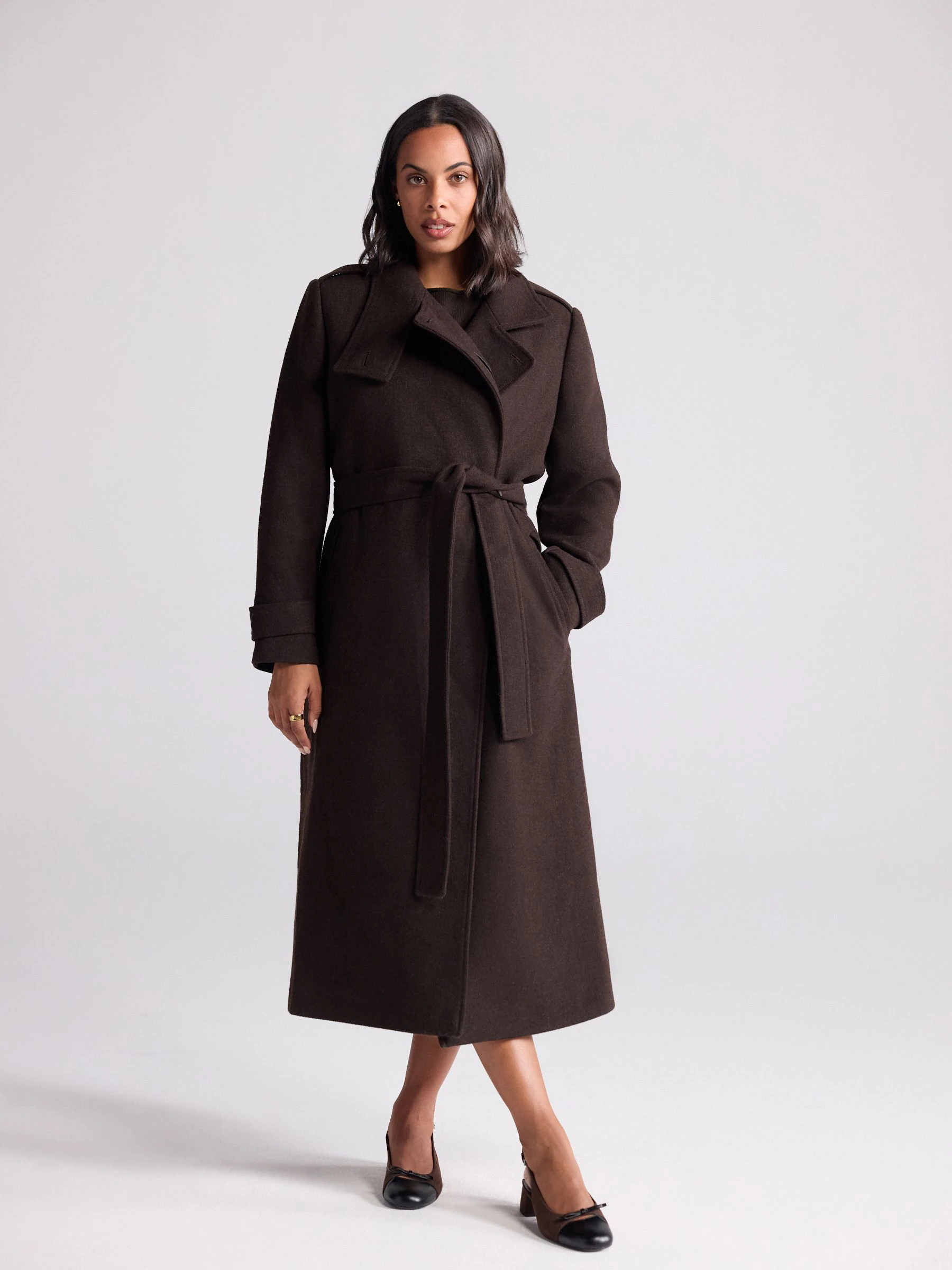 Chocolate Brown Formal Funnel Neck Coat