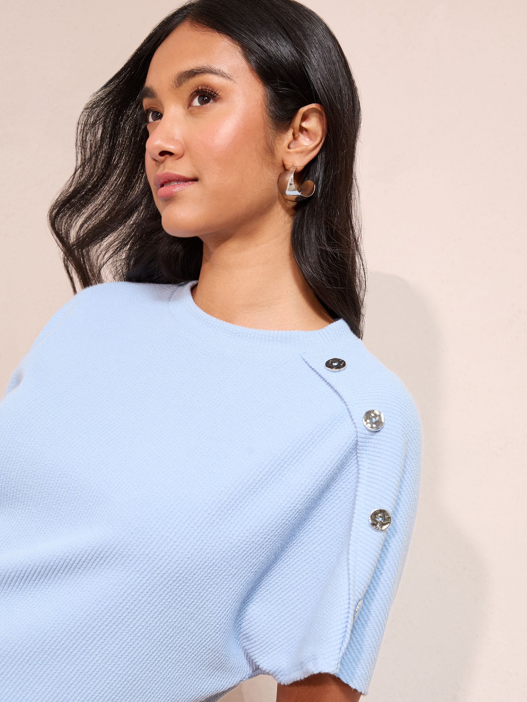 Friends Like These Blue Button Detail Short Sleeve Top