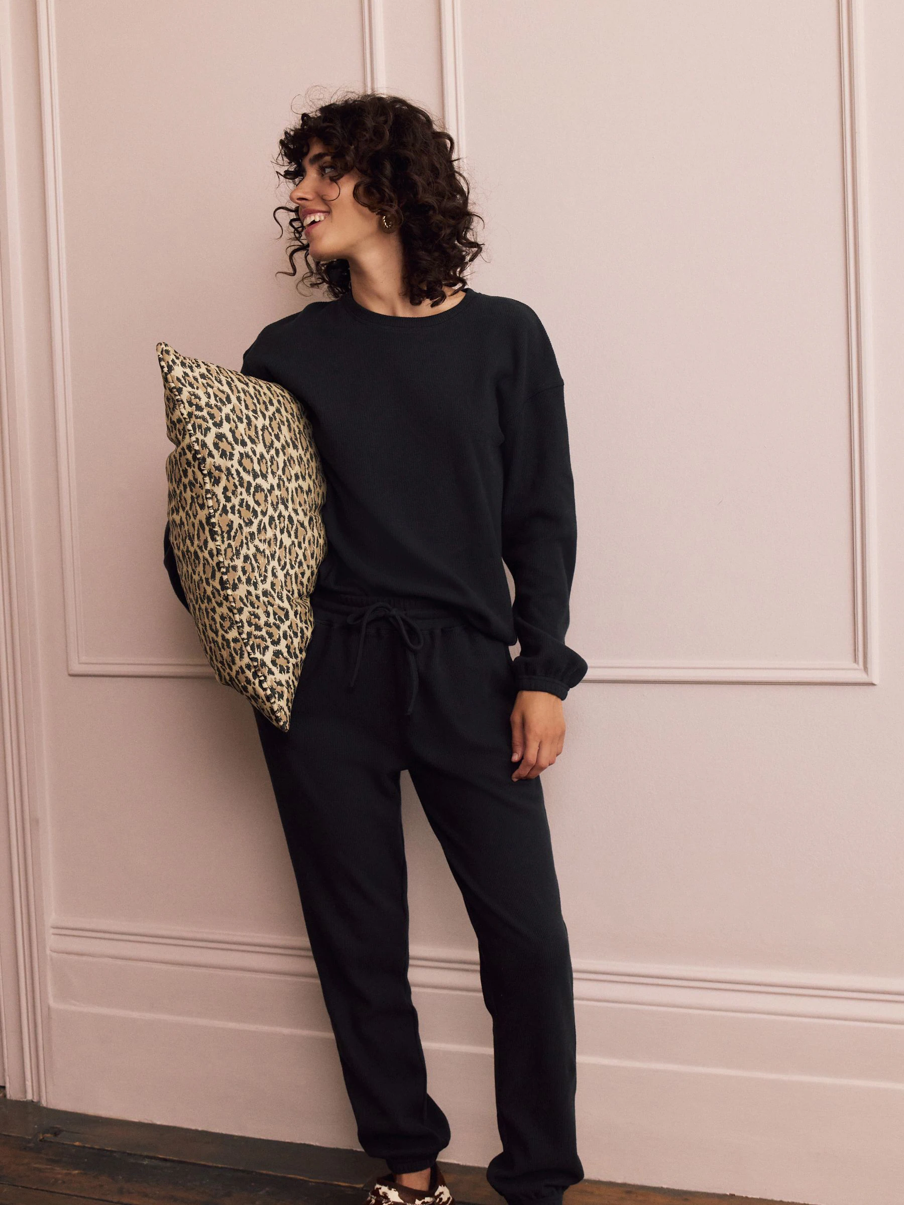 Black Cosy Waffle Long Sleeve Pyjamas