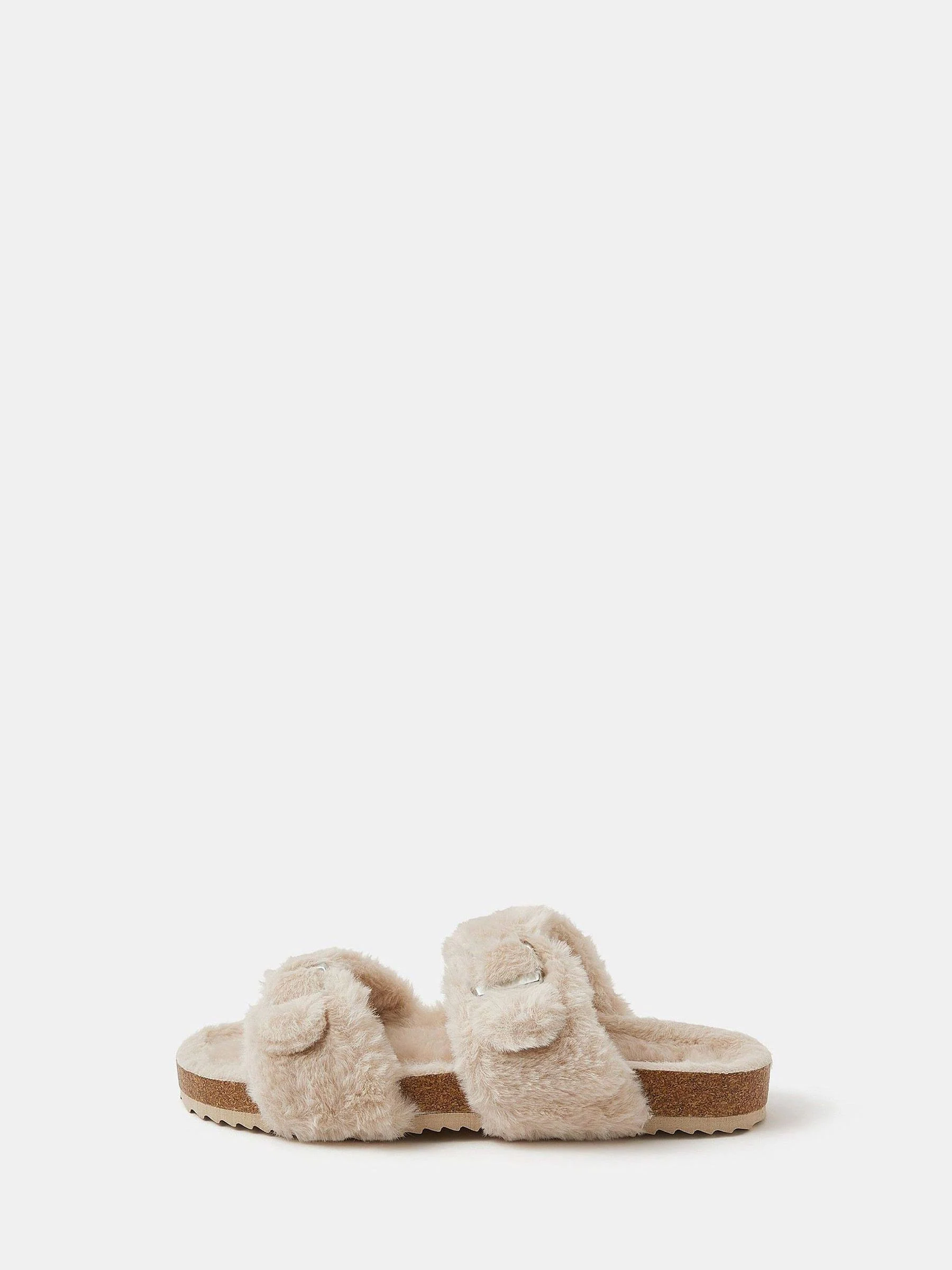 Accessorize Cream Fluffy Buckle Slippers