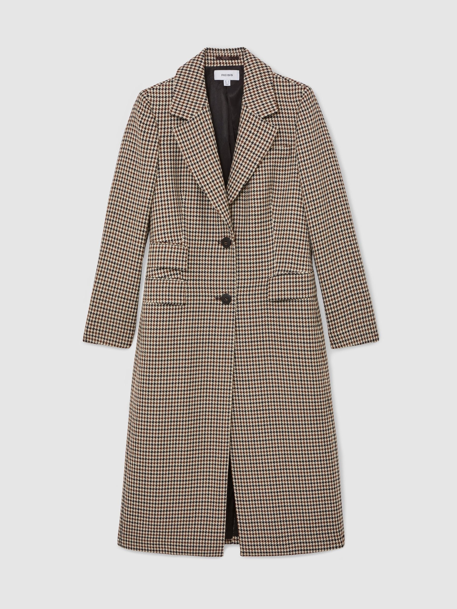 Reiss Neutral Check Karina Petite Wool-Blend Check Single-Breasted Coat
