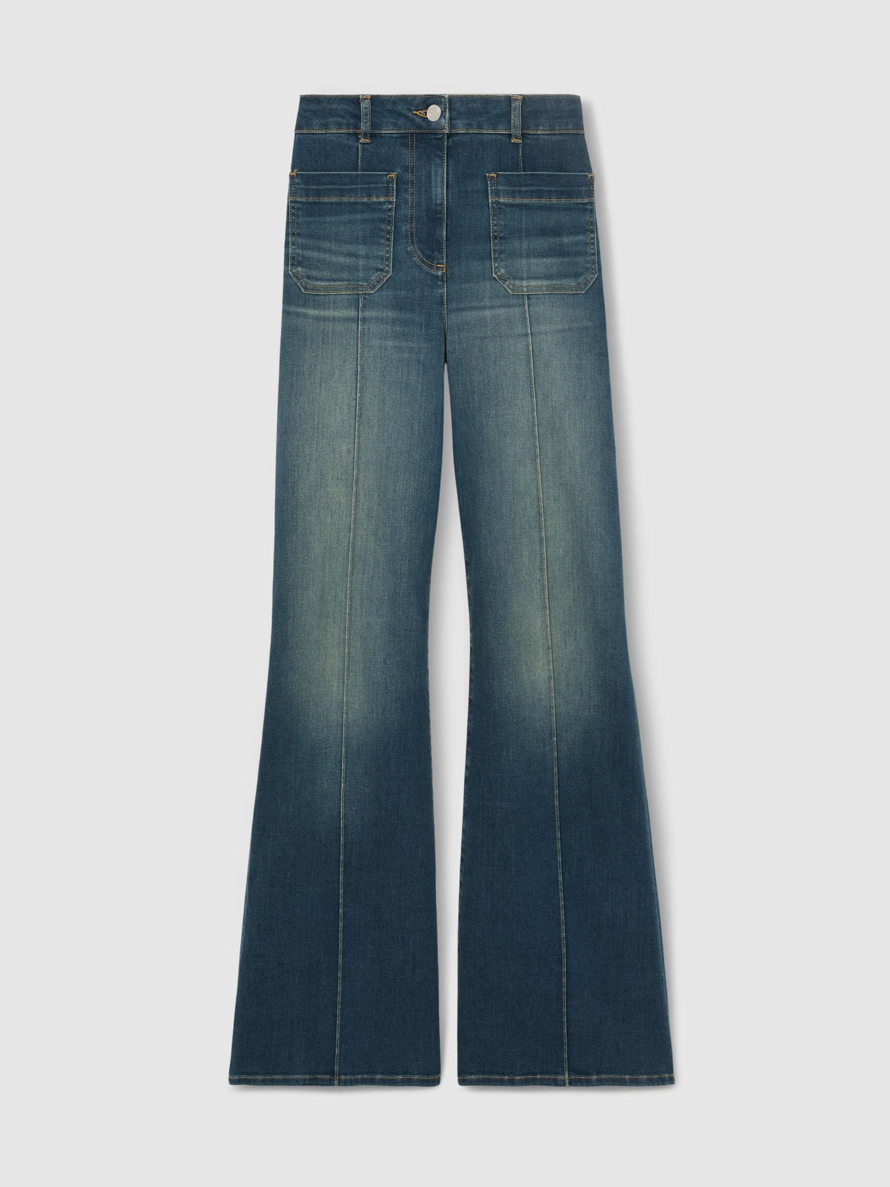 Reiss Mid Blue Sakura Patch-Pocket Flared Jeans