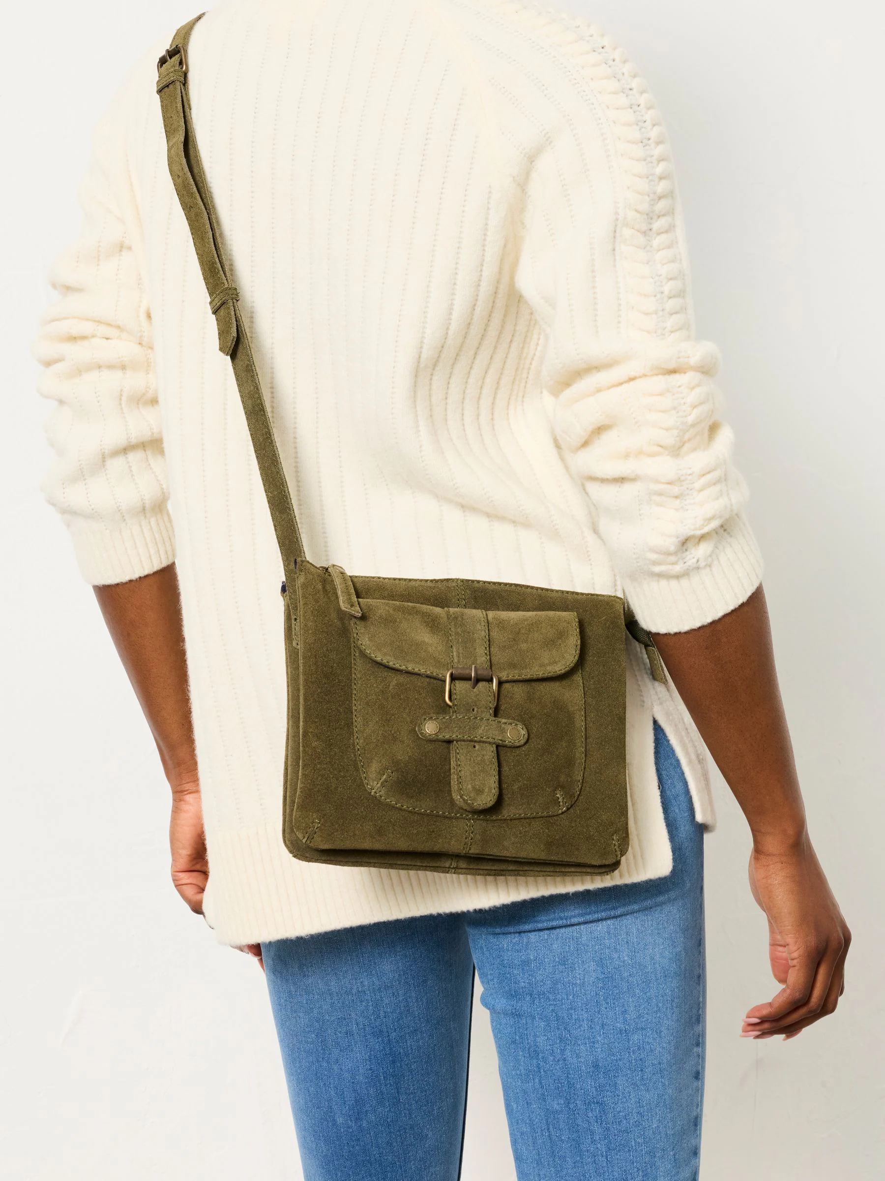 FatFace Libby Green Suede Crossbody Bag