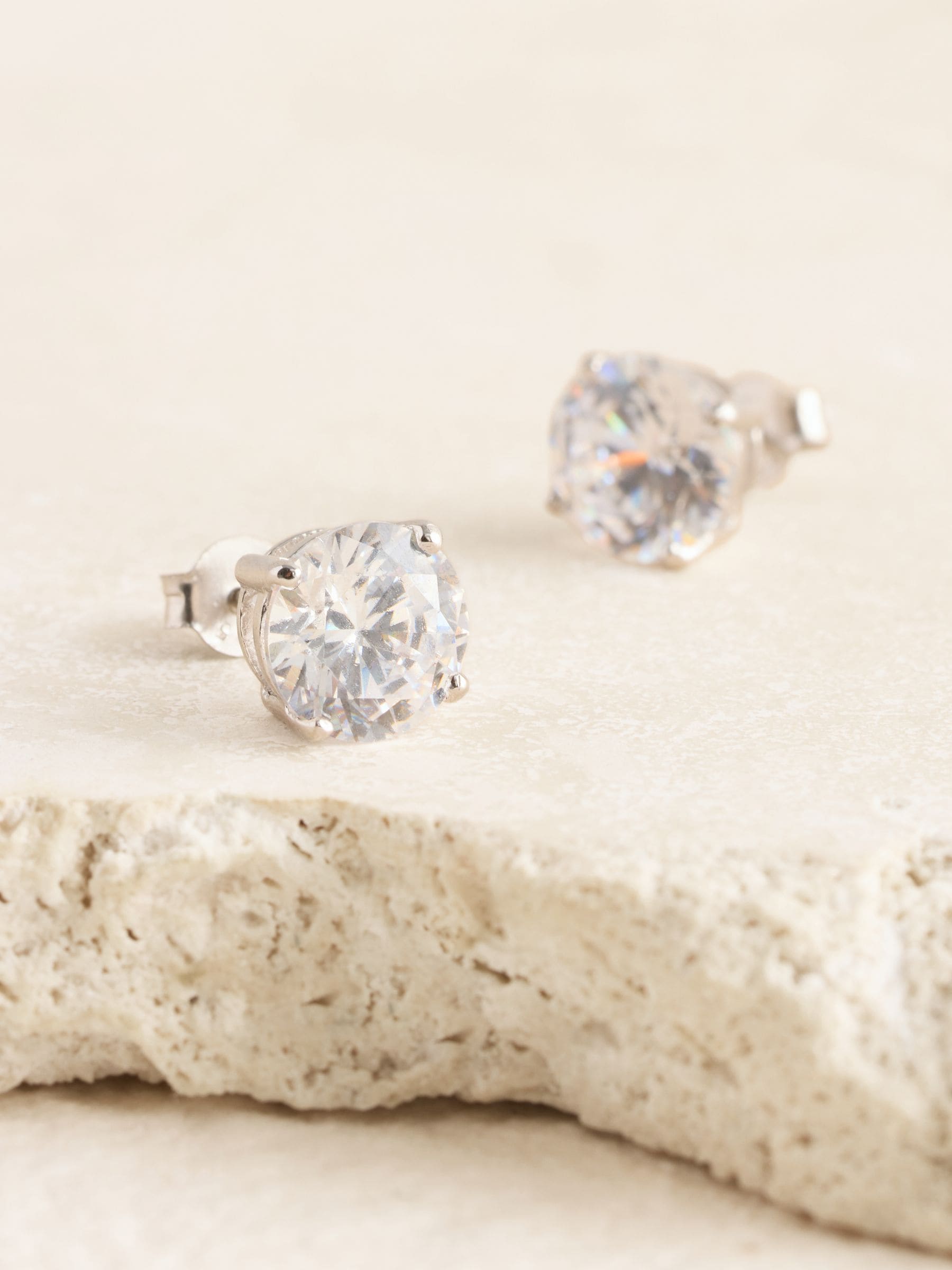 Sterling Silver Cubic Zirconia Large Stud Earrings