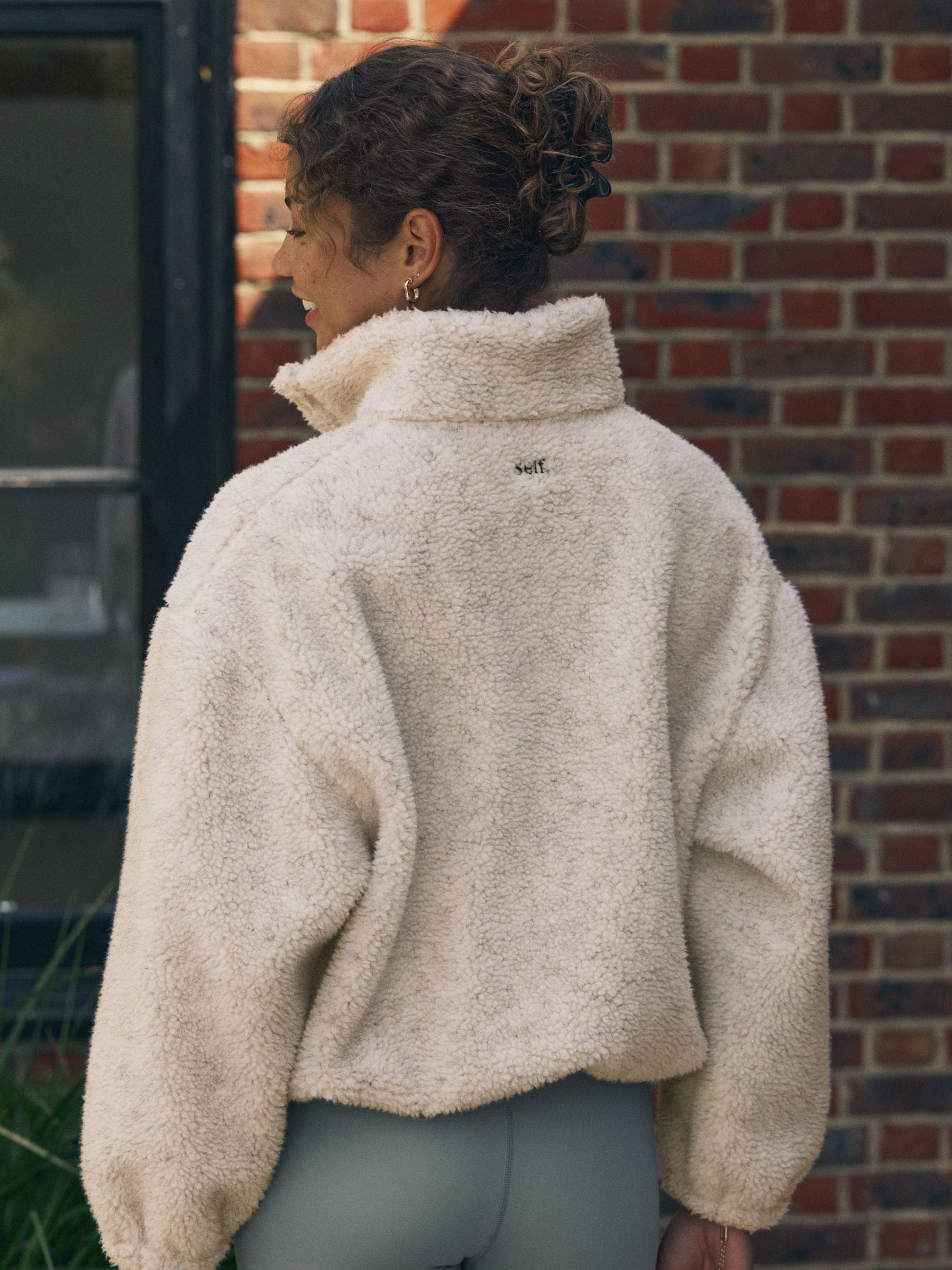 self. Oatmeal Buttons Neck Jumper