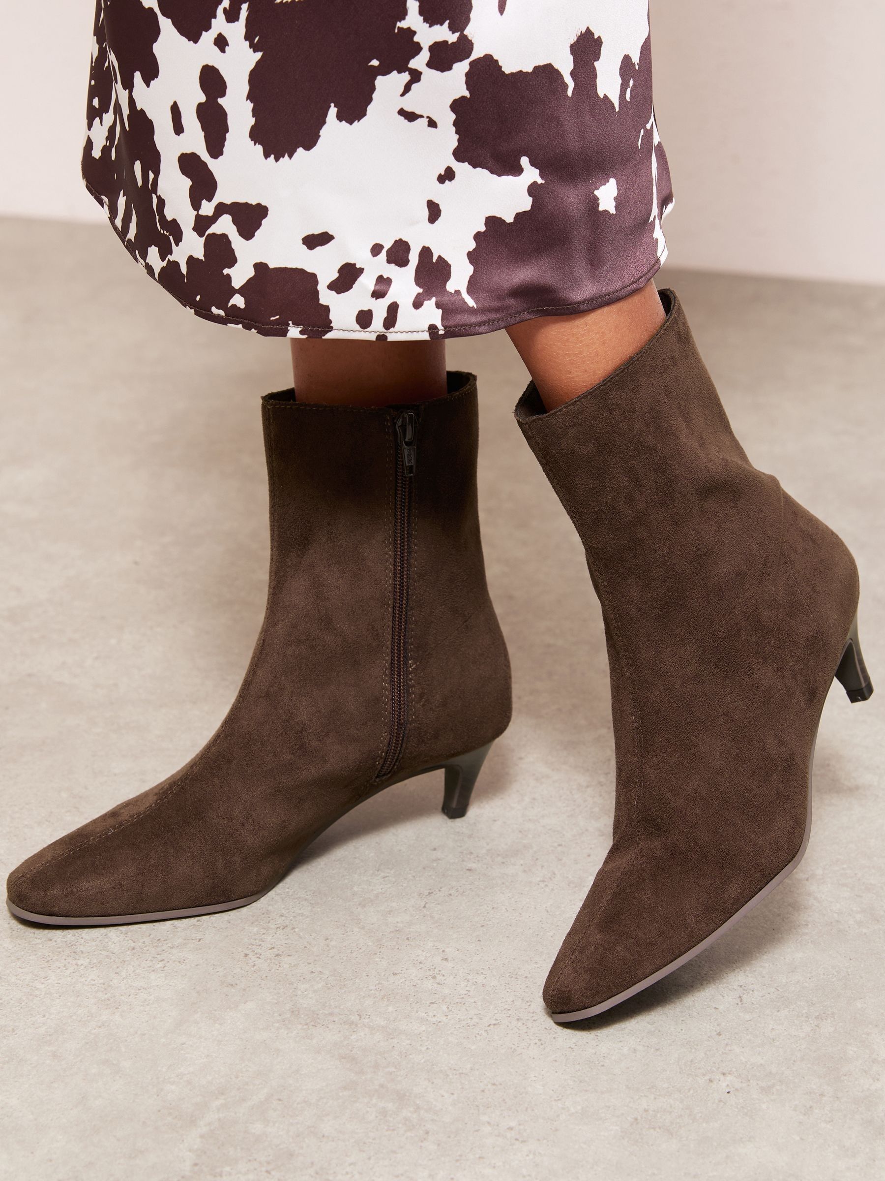 Friends Like These Chocolate Brown Standard fit Faux Suede Kitten Heel Smart Point Ankle Boots