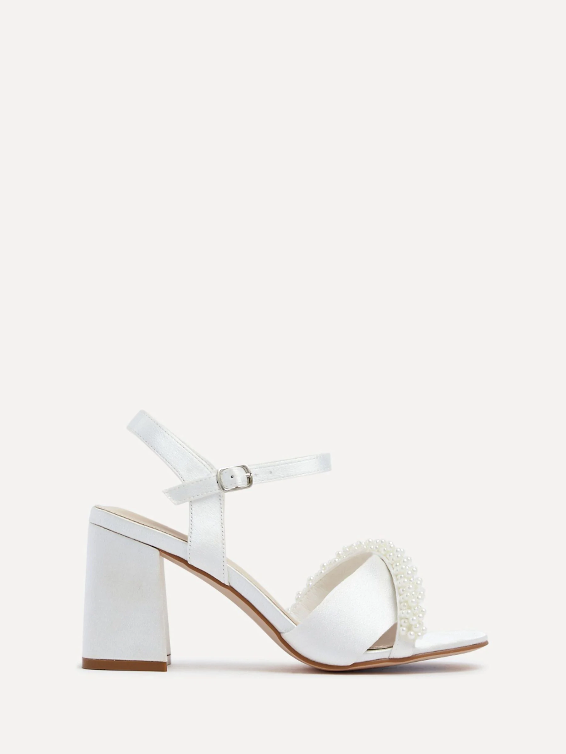 Linzi Ivory Bridal Iris Block Heel With Pearl Embellished Toe Strap