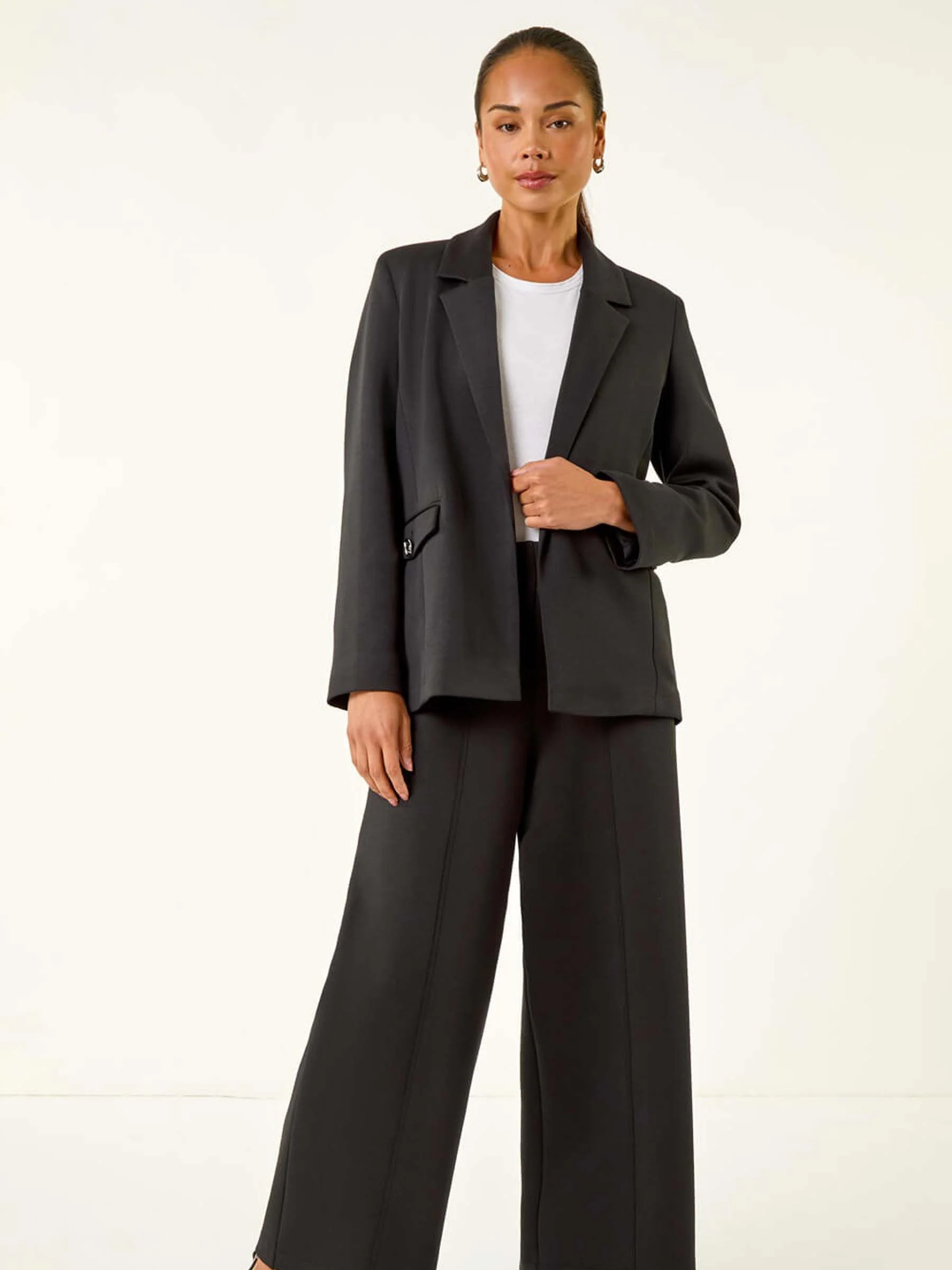 Roman Black Petite Pocket Detail Stretch Blazer