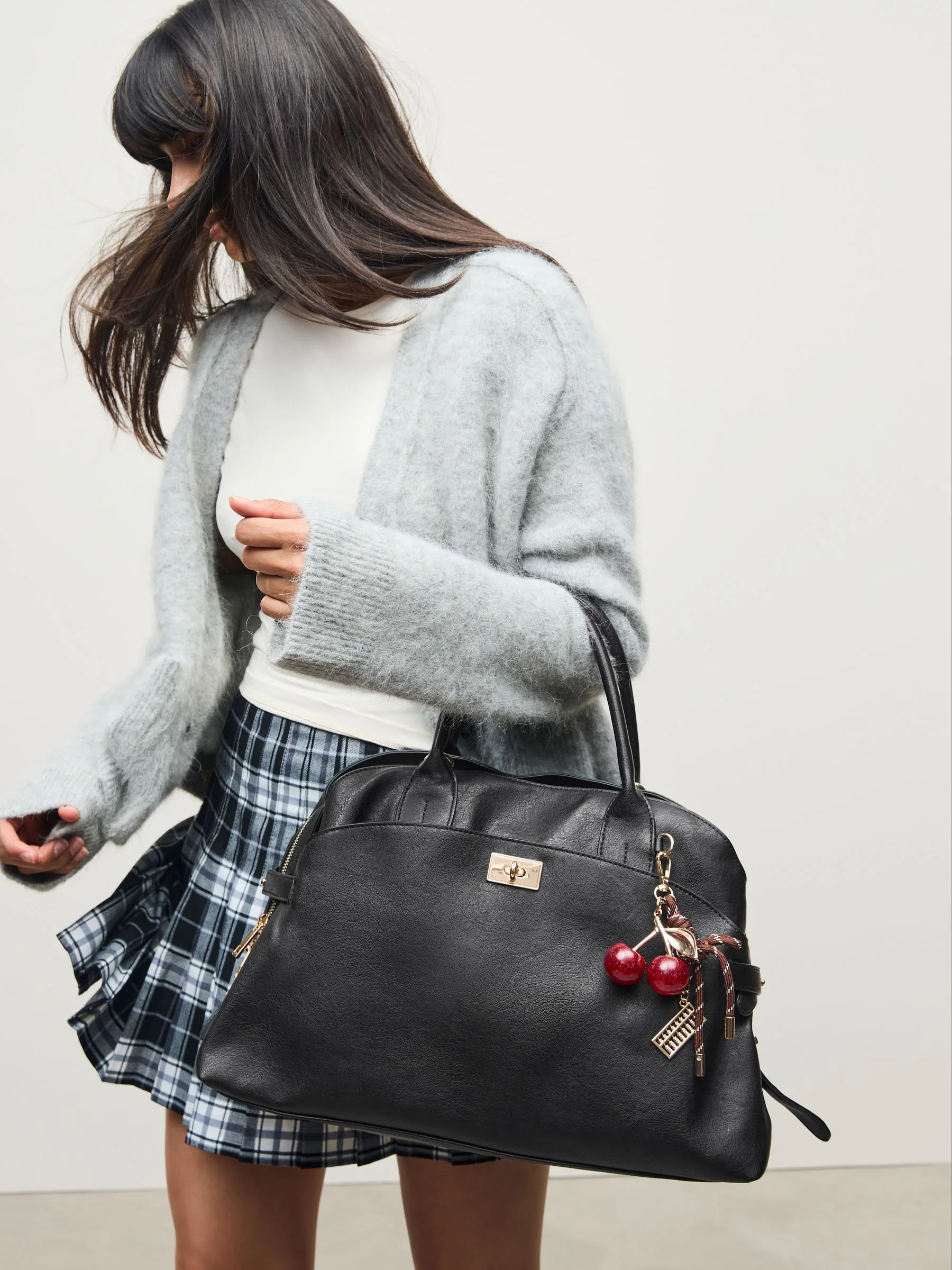 Black Large Tote Bag with Charms